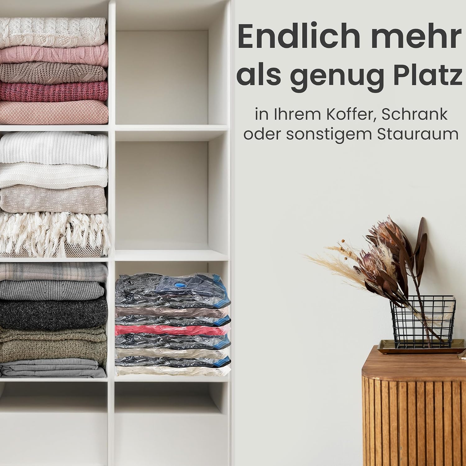 Detalle 2 de Vakuumbeutel Kleidung 12er-Set in 3 Größen – wiederverwendbare Vakuum-Aufbewahrungsbeutel mit Staubsauger