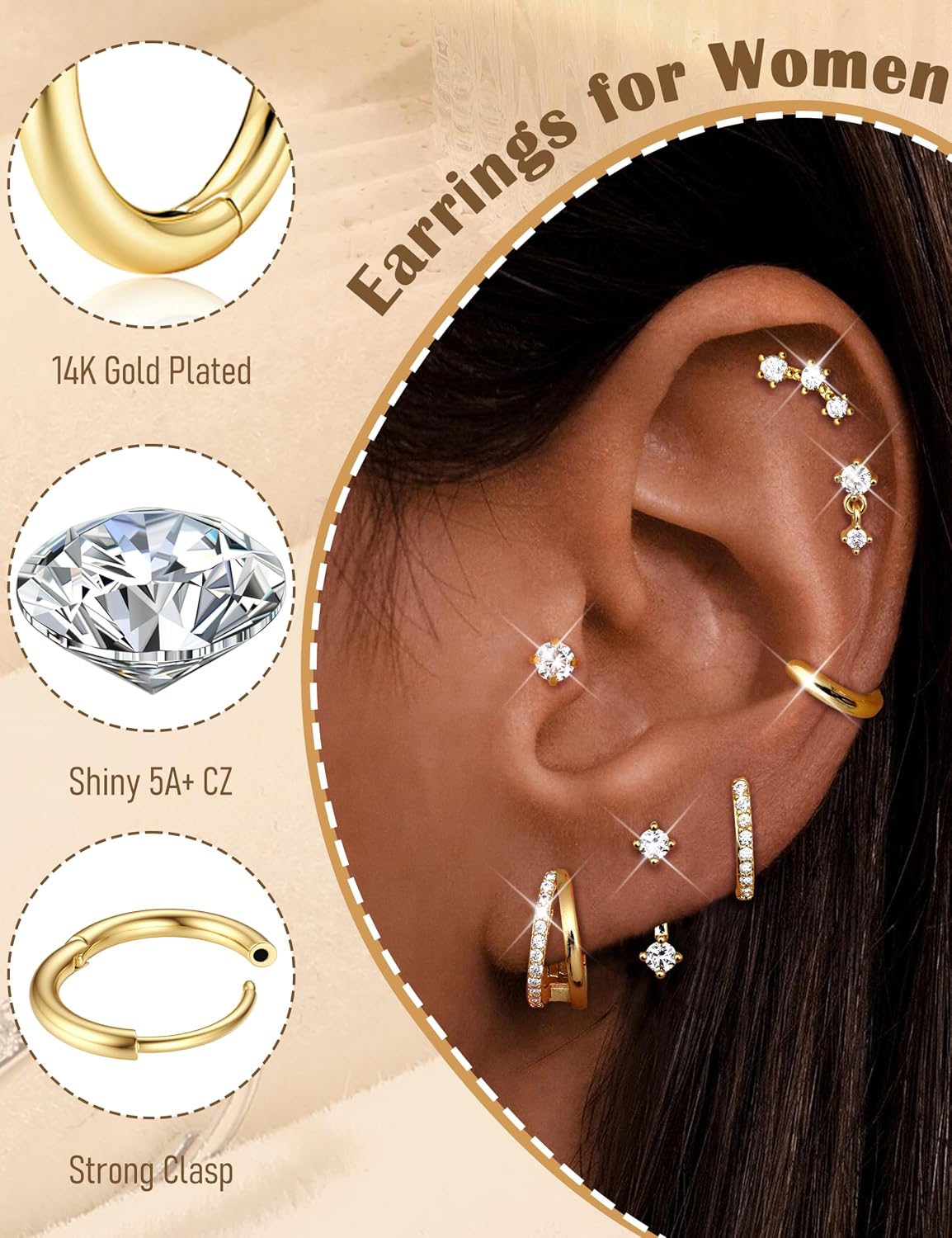Thumbnail 1 de FIOROYAL 7 Pairs Gold Earrings for Women – Hypoallergenic Stack G3