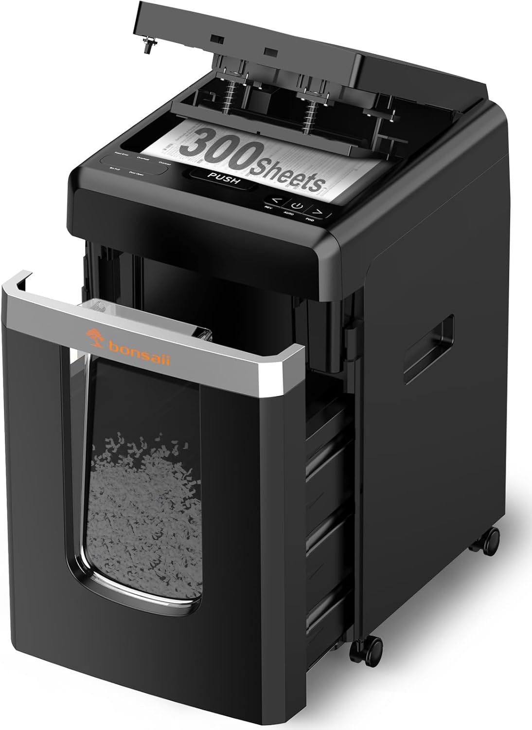 Bonsaii P-4 Micro-Cut Aktenvernichter mit automatischem 300-Blatt-Einzug und 31-Liter-Behälter