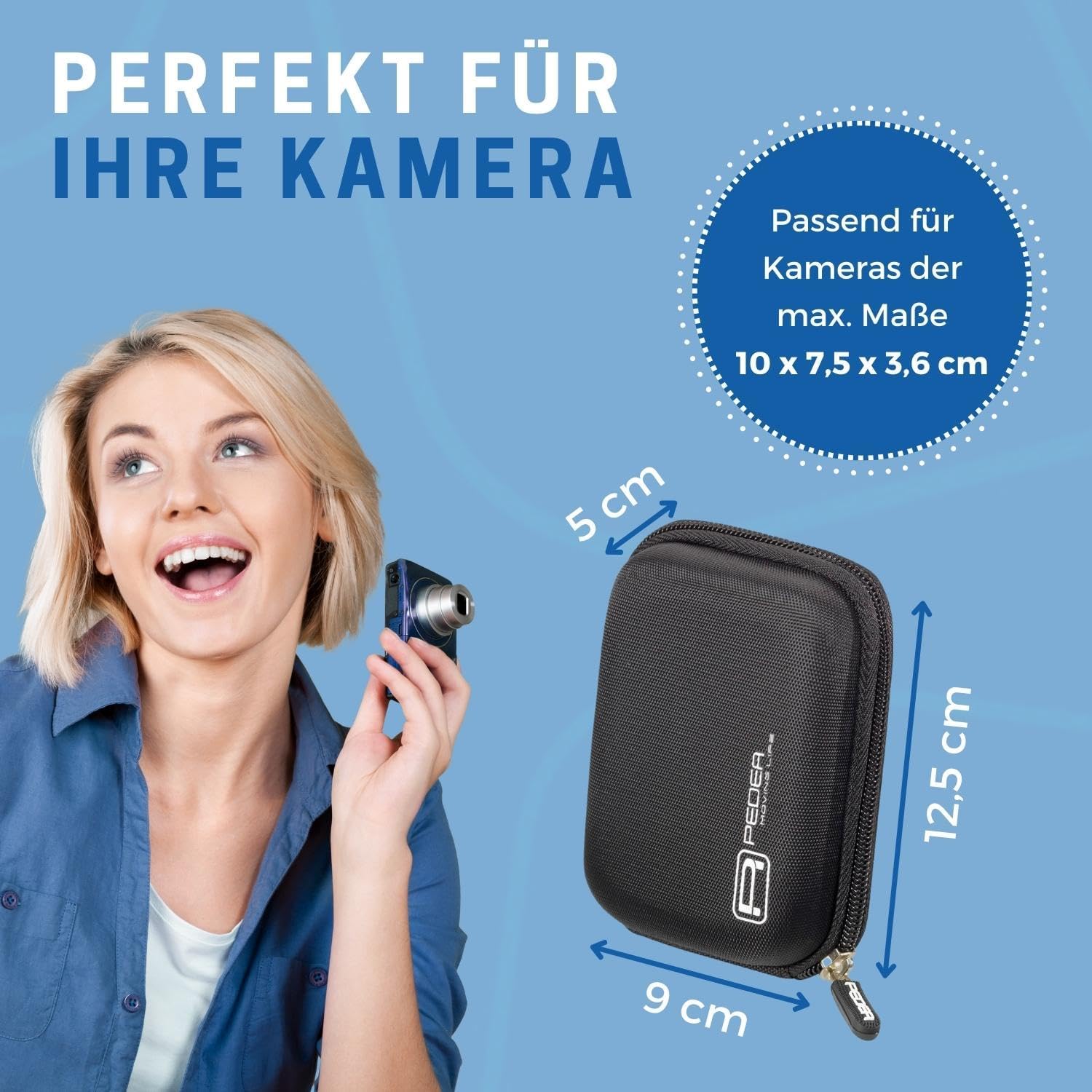 Detalle de PEDEA Hardcase Kameratasche für Digitalkameras (kompatibel u. a. mit Fujifilm FinePix XP140, Sony DSC-WX350, Nikon Coolpix AW130 & mehr) – Schwarz