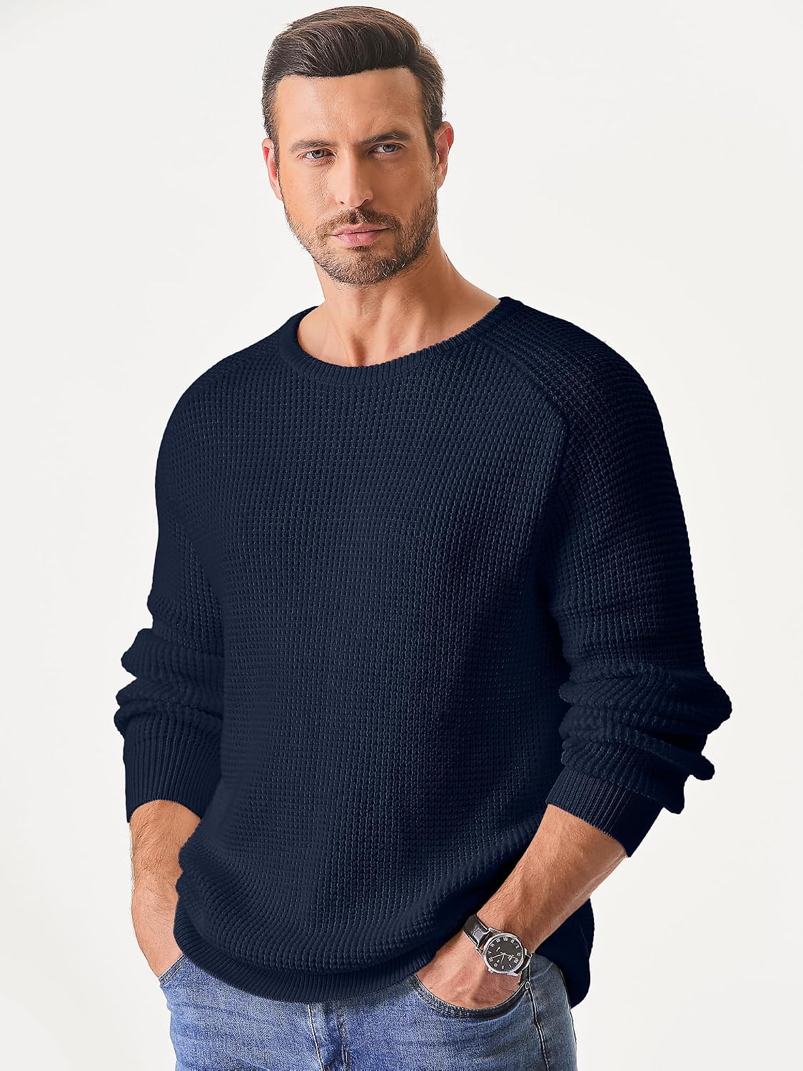 Detalle 2 de Elegancity Herren Rundhals-Pullover: Grobstrick Sweatshirt S-3XL