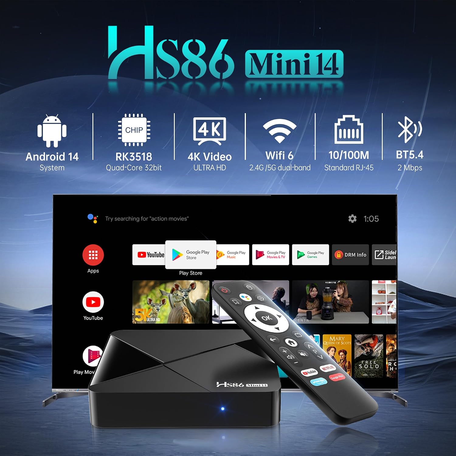Detalle 2 de Android 14.0 TV Box with RK3518 Quad-Core: 2GB RAM, 16GB ROM, 4K streaming