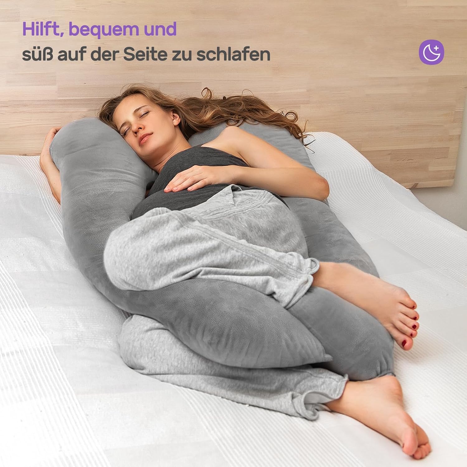 Thumbnail 3 de Nuliie Schwangerschaftskissen U-Form – Komplettunterstützendes Kissen mit waschbarem Bezug (Grau)