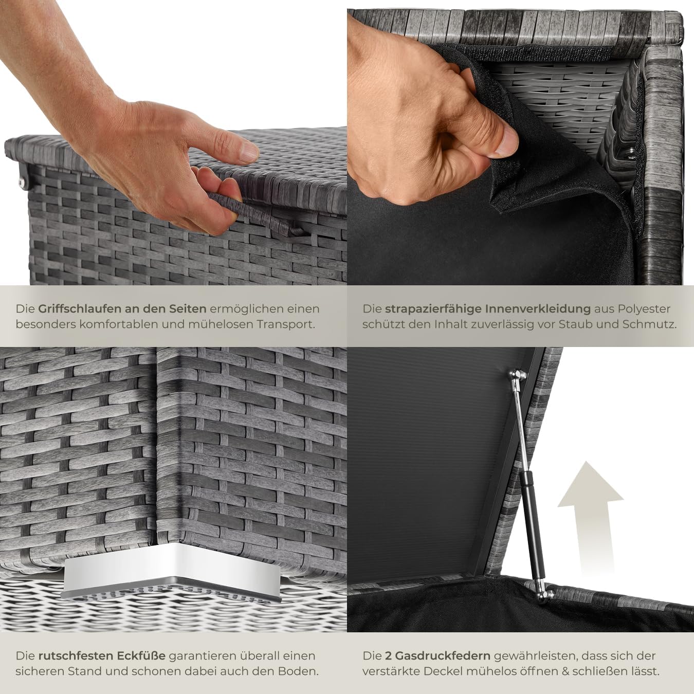 Thumbnail 5 de tectake Aluminium-Polyrattan Aufbewahrungsbox 750L – wetterfest, rostfrei, mit Deckel und Gasdruckfedern