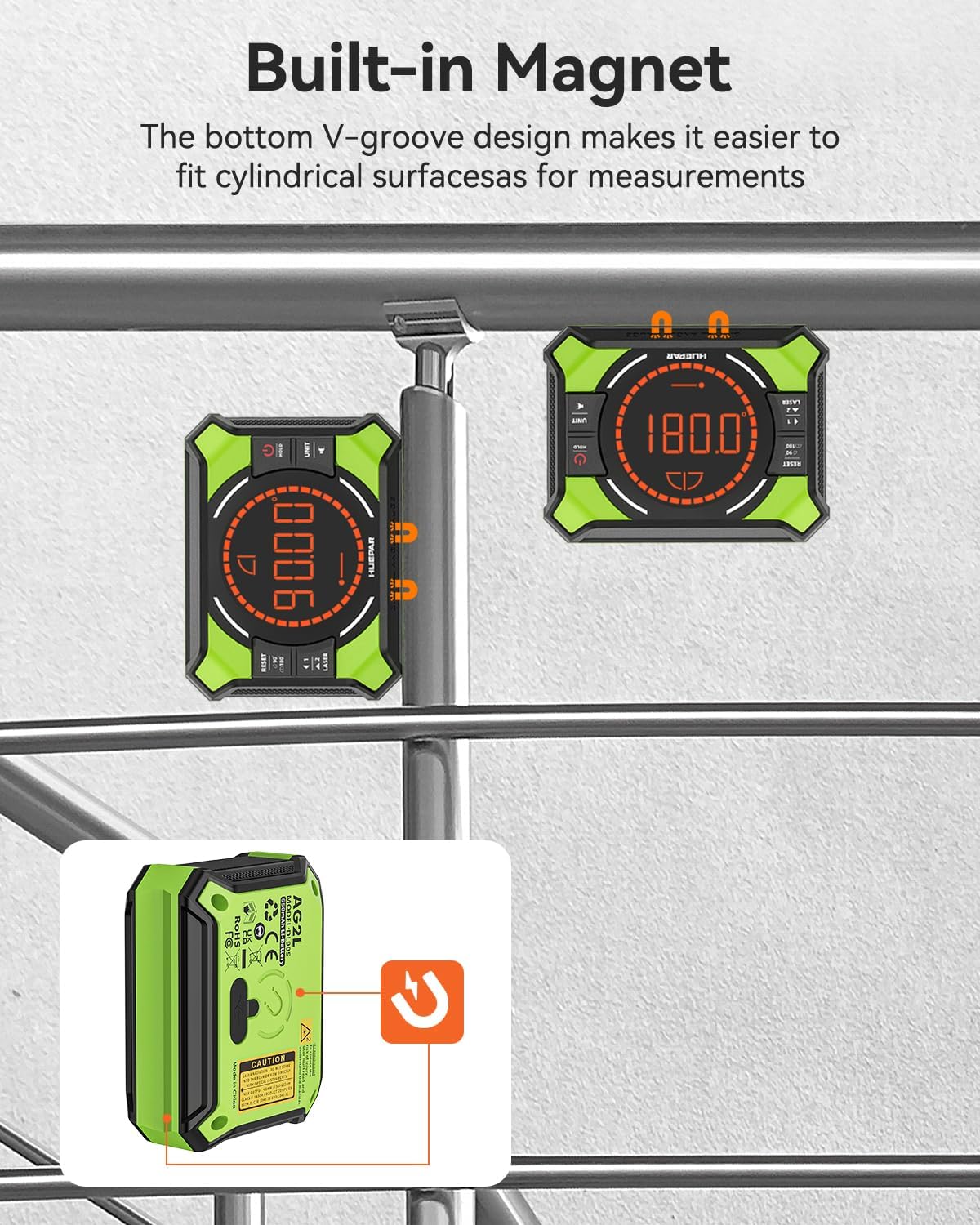 Detalle de Huepar Rechargeable Digital Angle Finder with Laser, 2×180°/4×90°