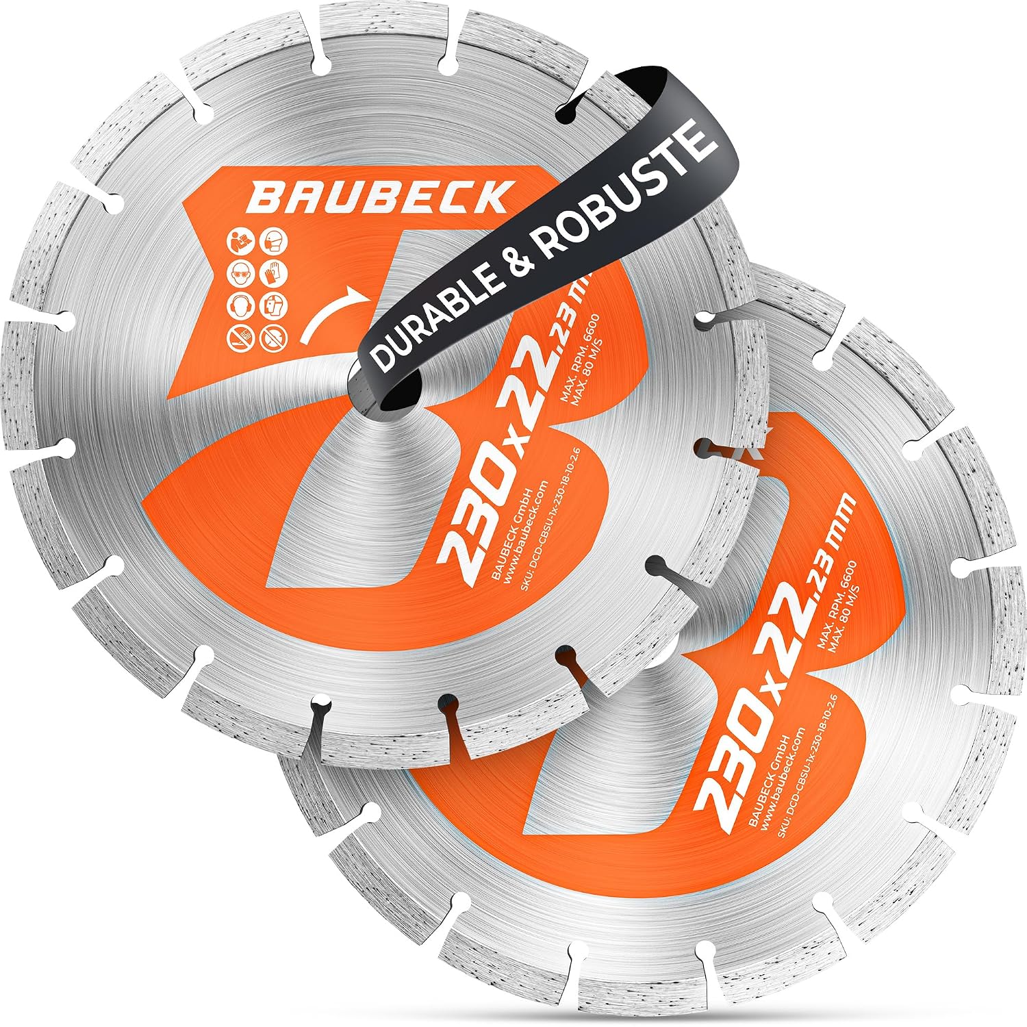 BAUBECK Lot de 2 Disques Diamant 230 mm pour Pierre et Béton – Performance et polyvalence