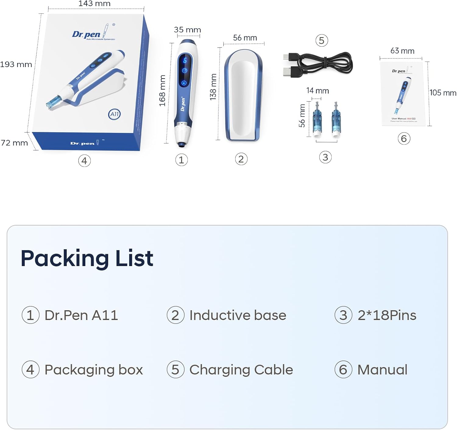 Thumbnail 6 de Dr. Pen A11 Microneedling Pen – kabelloses Induktionsgerät mit 6 Geschwindigkeiten & 18-Nadel-Patrone (2 Patronen)