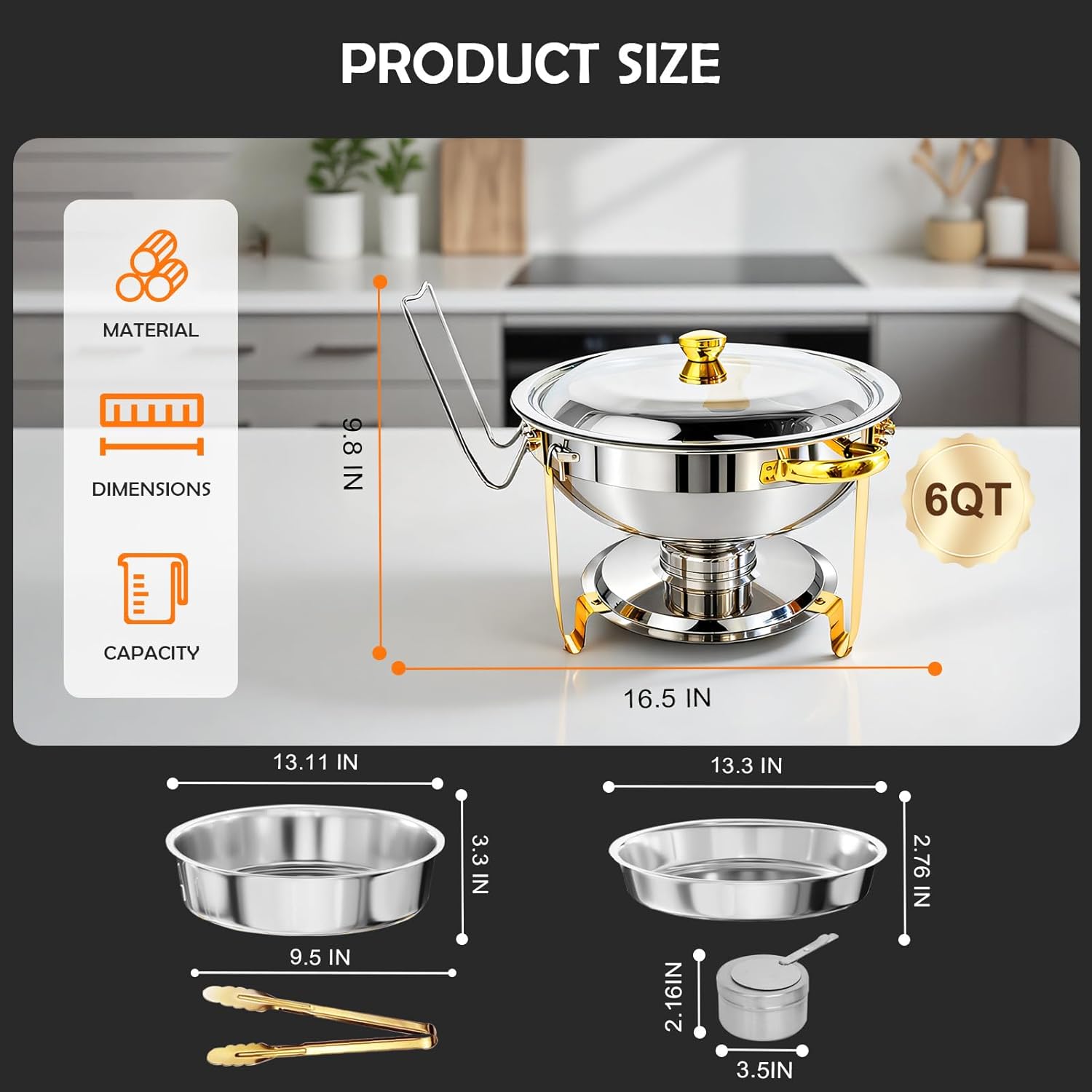 Thumbnail 6 de ALSO GO Round Chafing Dishes for Buffet 4 Pack 6QT Gold