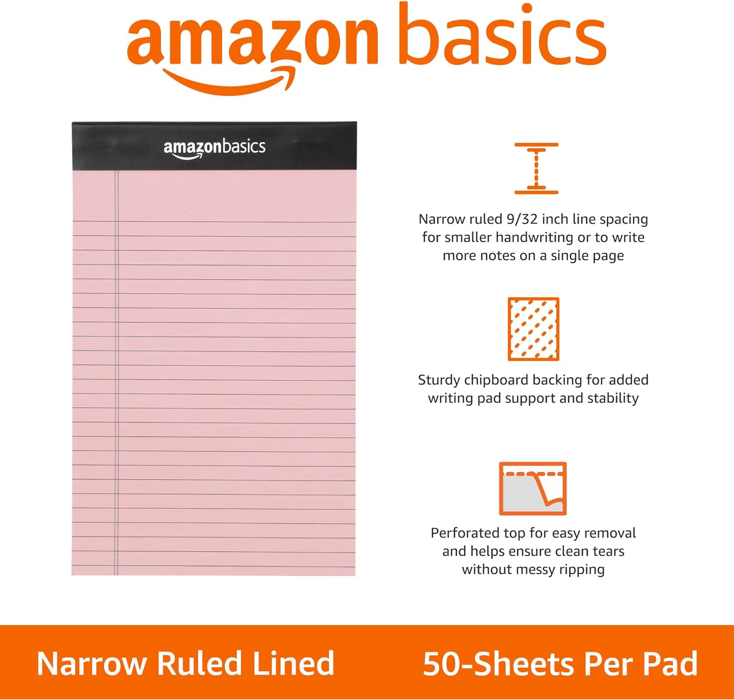 Detalle 2 de Amazon Basics Narrow Ruled Writing Pads, 5 x 8 inches, 6-Pack of 50 Sheets