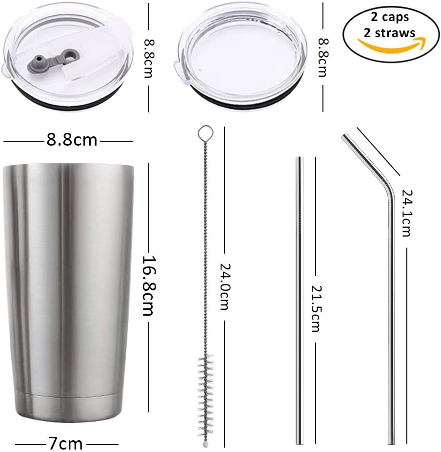 Detalle de Y·J&H 20oz Doppelwandiger Vakuum-Isolierter Autobecher aus Edelstahl – BPA-frei, mit 2 Strohhalmen & Deckeln