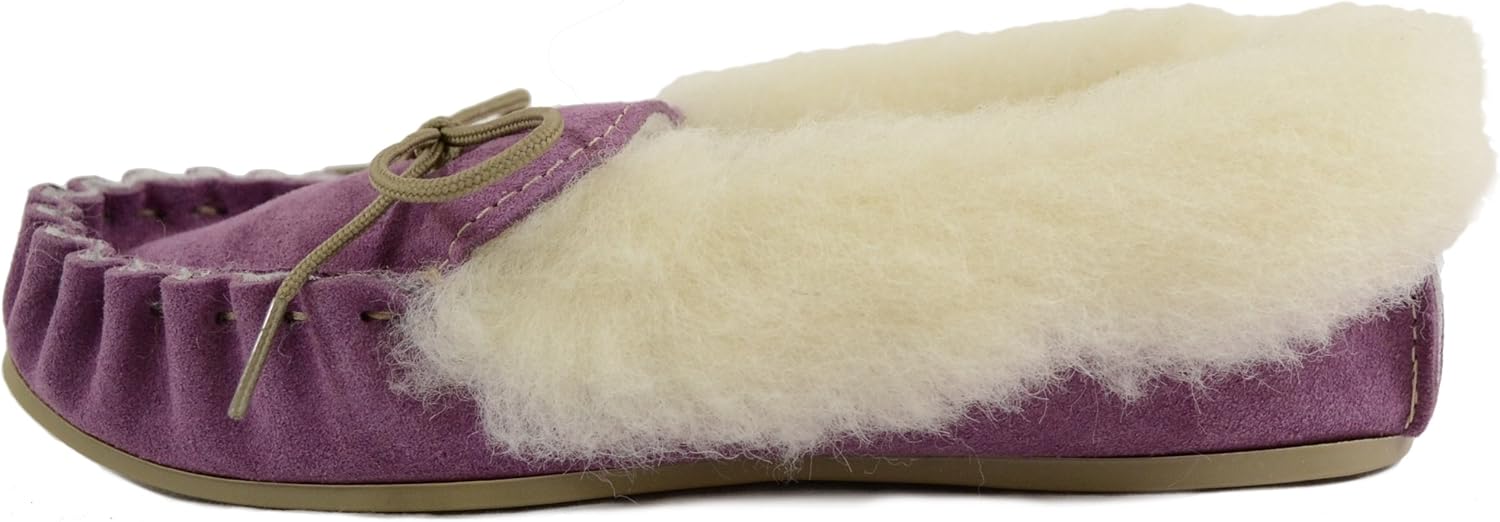 Detalle de SNUGRUGS Ladies Beige/Camel Suede Moccasin Slippers with Wool Lining