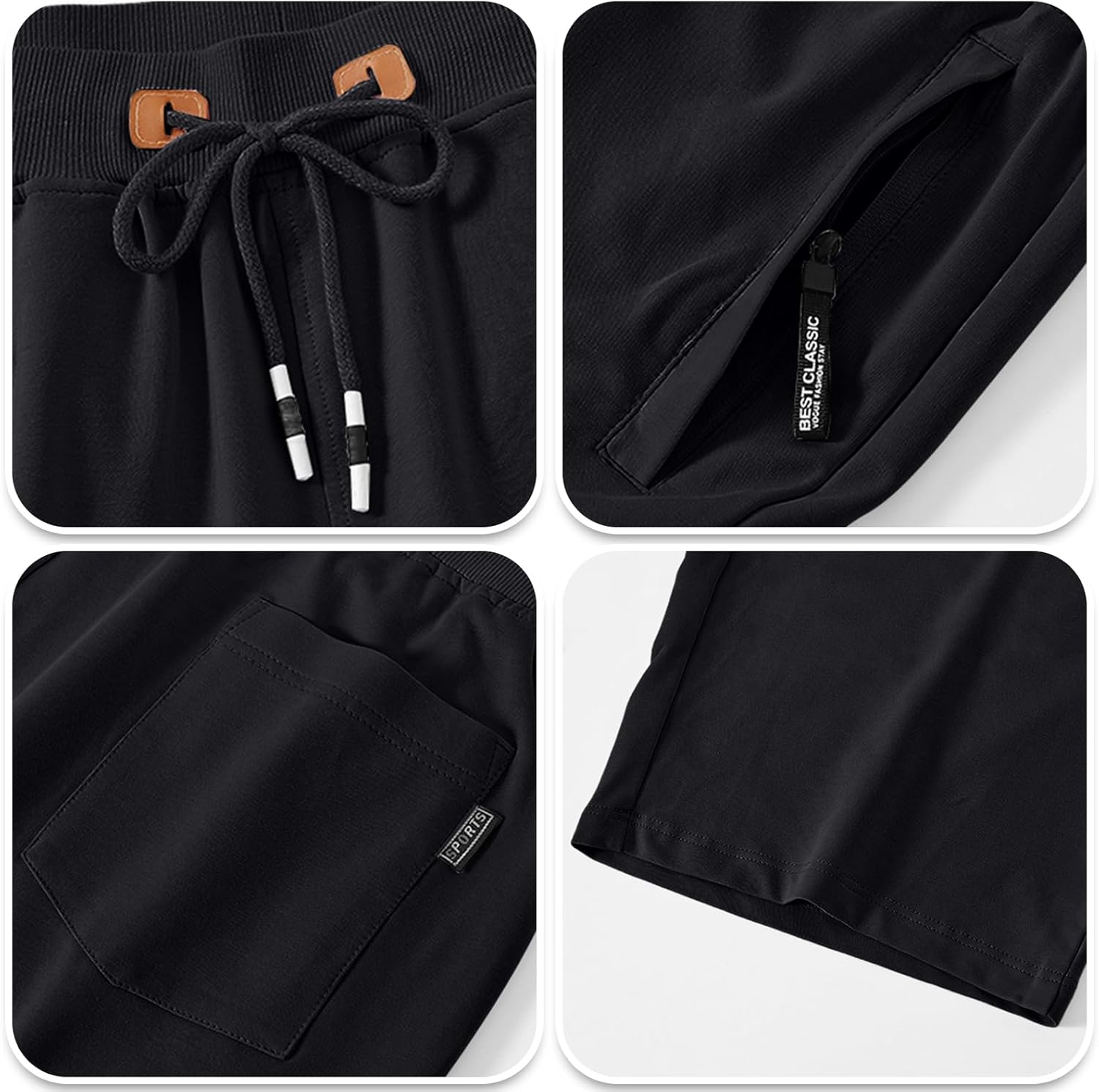 Detalle de QPNGRP Men’s Casual Shorts with Drawstring, Elastic Waist & Zipper Pockets