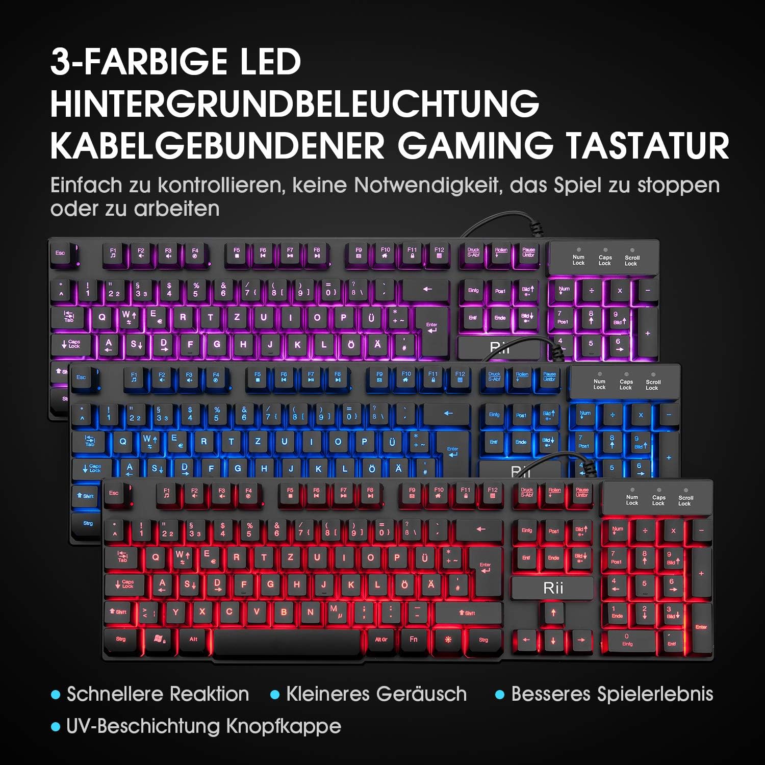 Detalle 2 de Rii Gaming Tastatur und Maus Set 3-LED Beleuchtung
