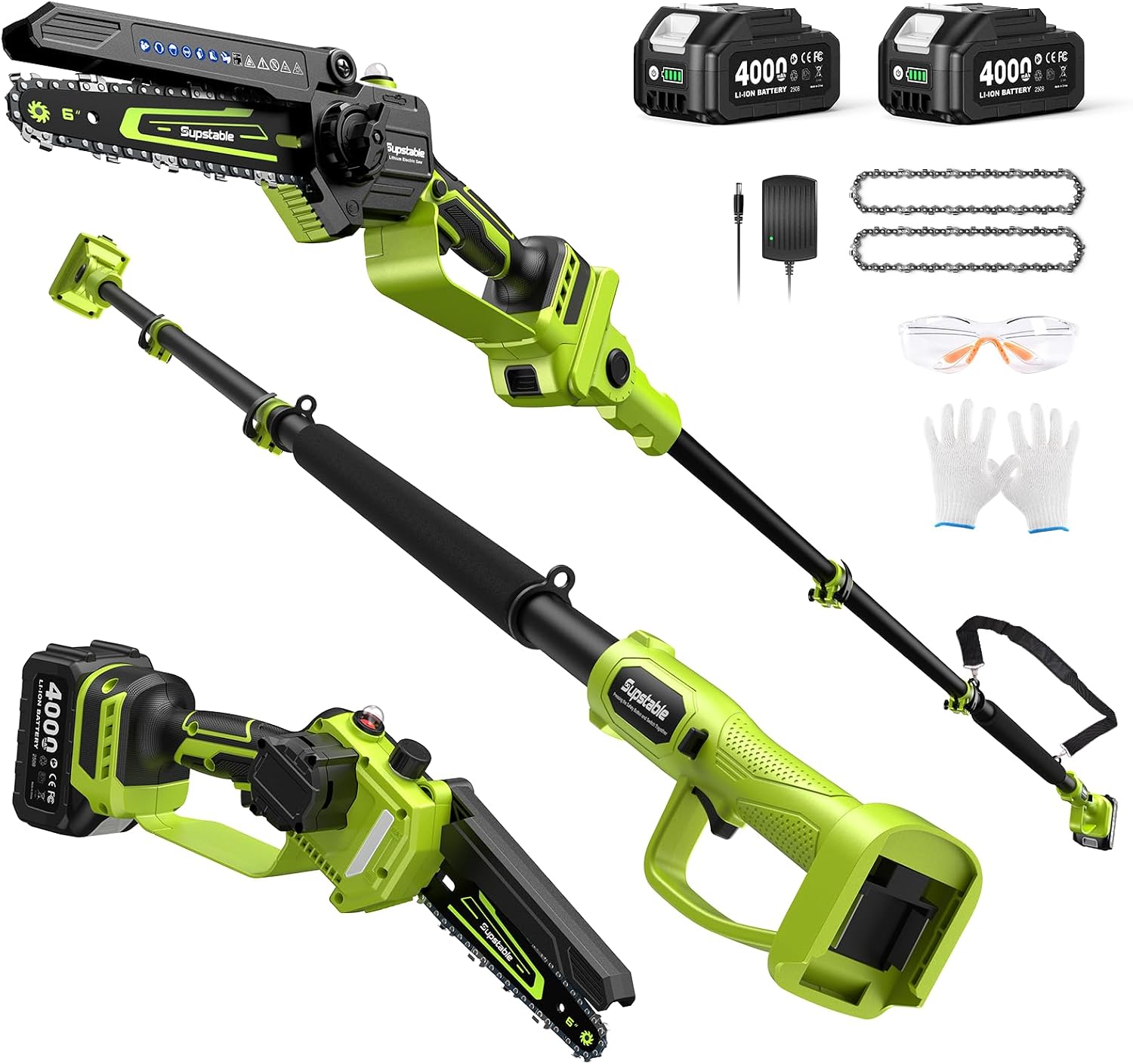 Detalle de Supstable APR600 6-Inch Cordless Pole Saw and Mini Chainsaw, 16-Foot Reach
