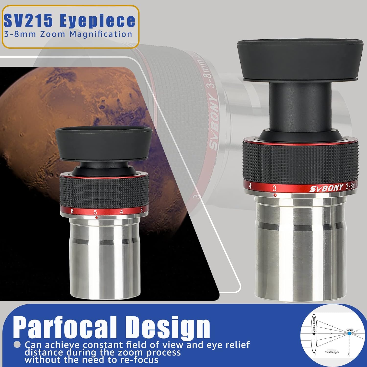 Detalle 2 de Svbony SV215 Planeten‑Zoom Okular 3–8 mm