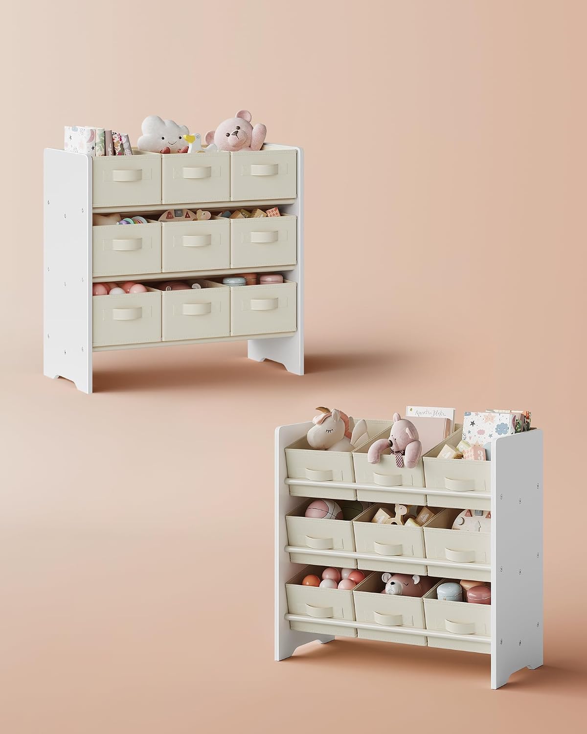 Detalle 2 de SONGMICS GKR033W10 leksakshylla med 9 tyglådor, tippskydd och molnvit färg