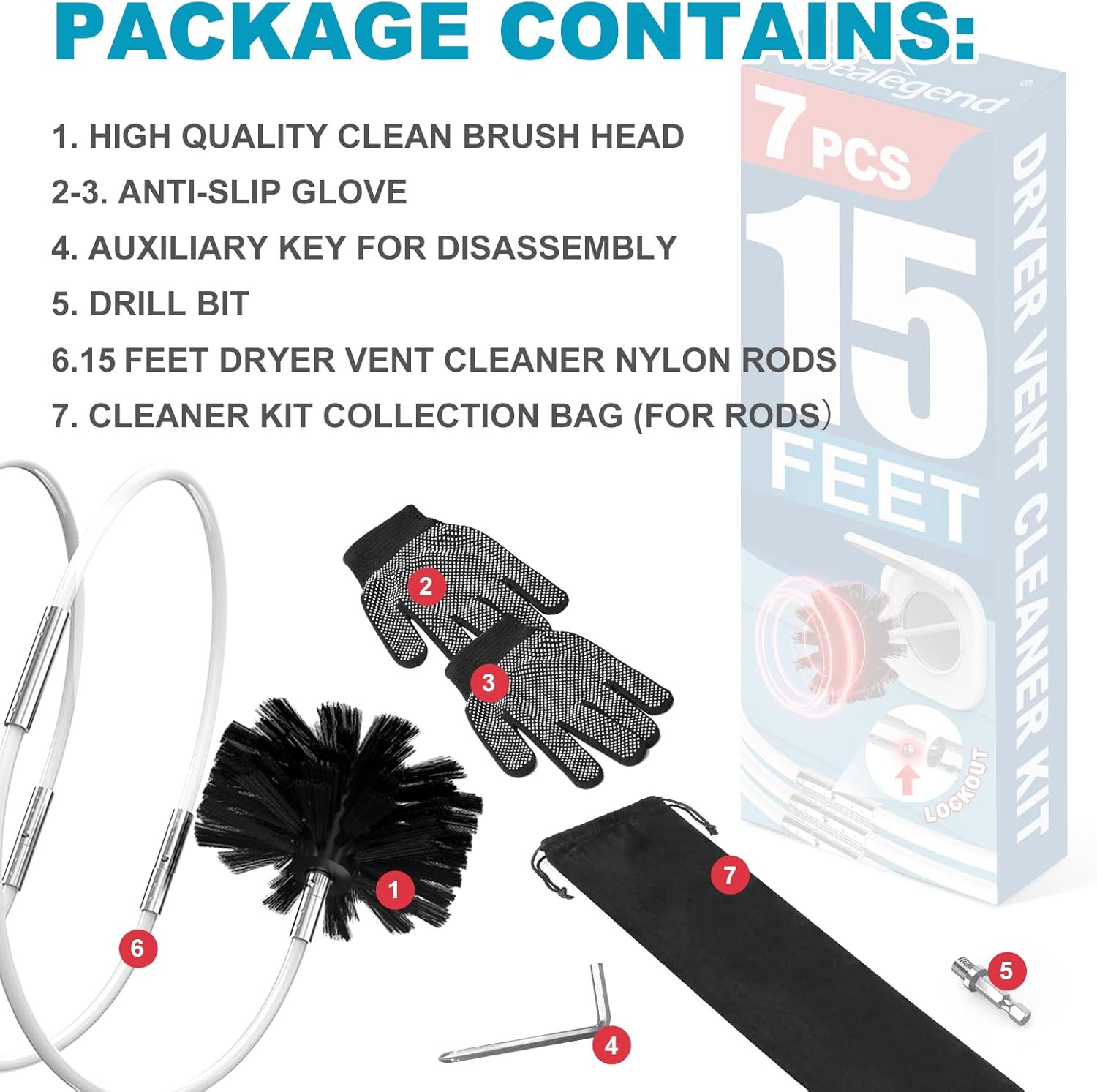 Detalle de Sealegend 15 Feet Dryer Vent Cleaner Kit: Flexible Brush System for Lint Removal