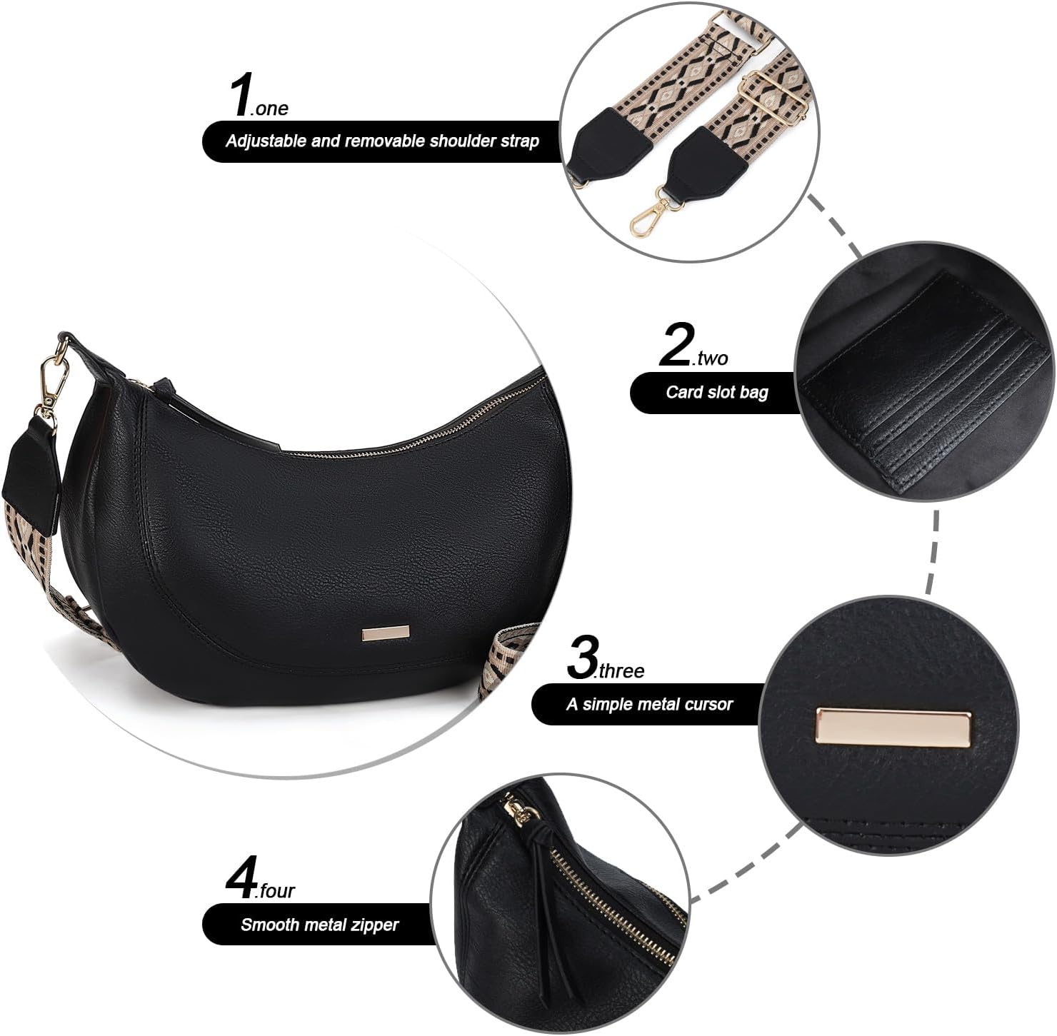 Detalle de Gladdon Women's Crossbody Bag with Boho Strap — Faux Leather Crescent Handbag