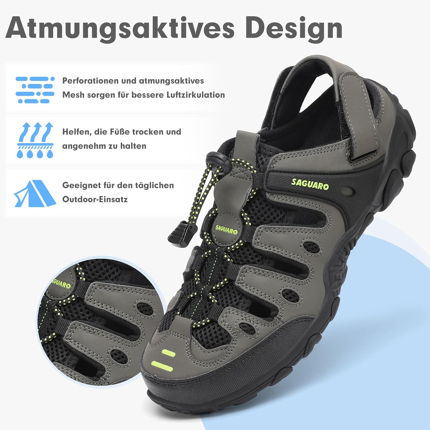 Detalle de SAGUARO Herren/Damen Sandalen – Bequeme, atmungsaktive Outdoorsandalen mit geschlossener Zehenkappe