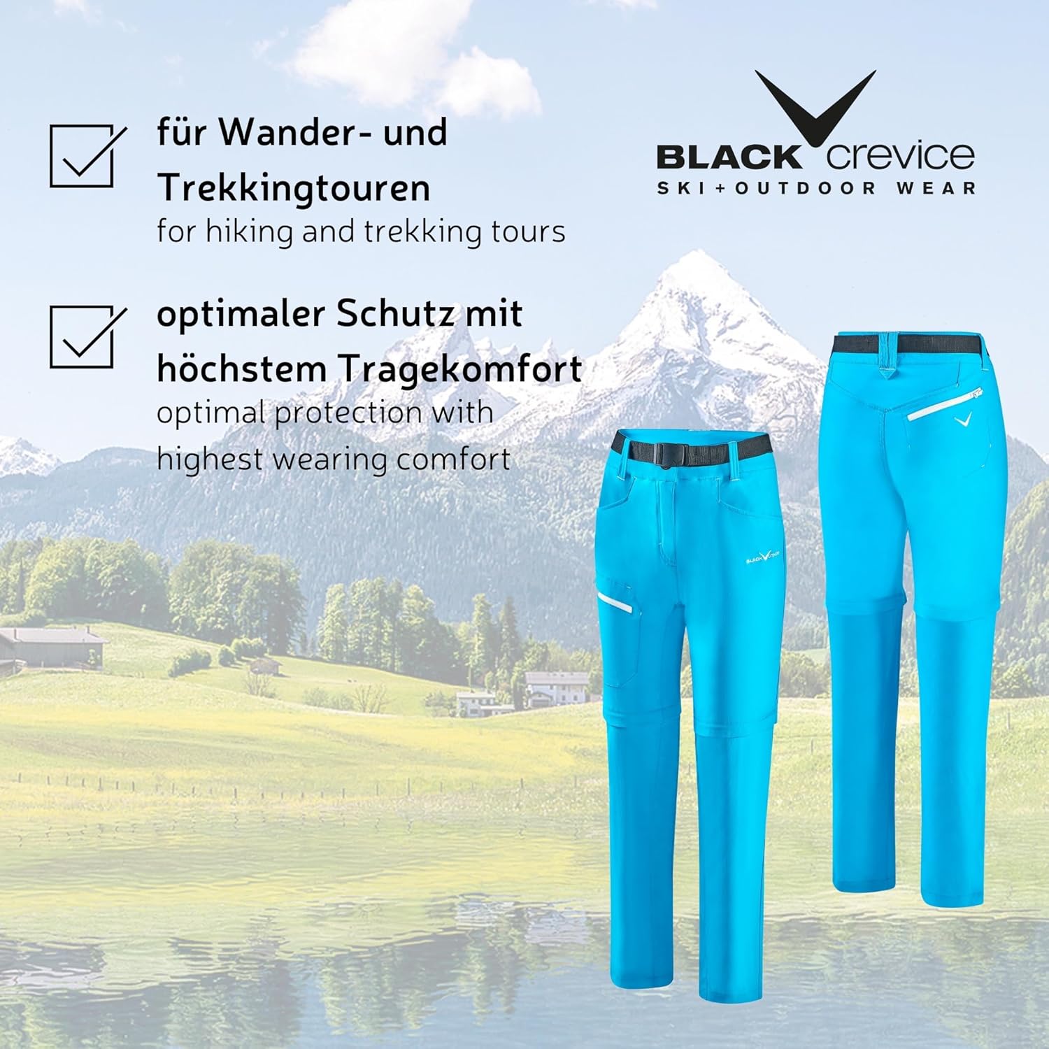 Detalle de Black Crevice Pantalon de Trekking Zippé pour Femme – Confort et Tournure pratique