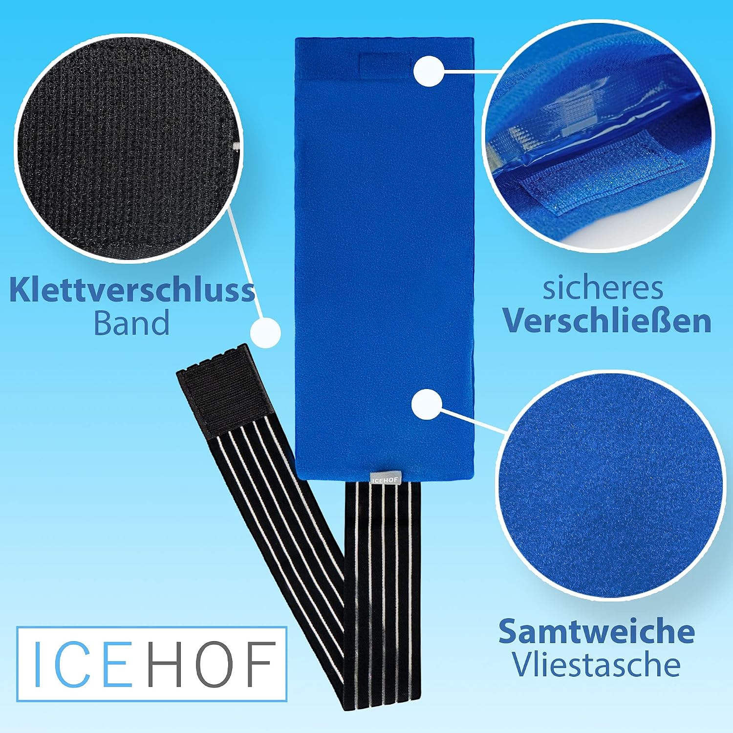 Thumbnail 3 de ICEHOF Kühlpads (3er-Set) mit Vlies-Hülle – vielseitige Kühl- und Wärmekompresse inklusive Klettband