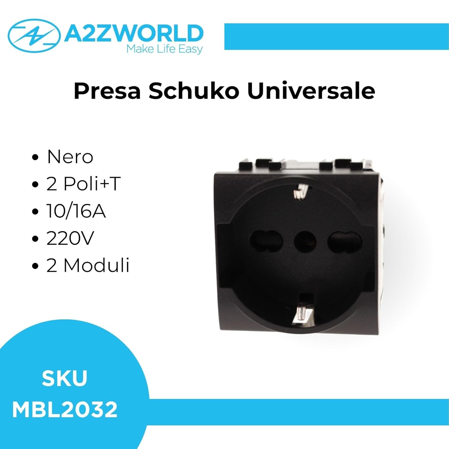 Thumbnail 3 de Presa Schuko 2P+T 16A Compatibile con Bticino Living Light – 4 Colori (Nero)