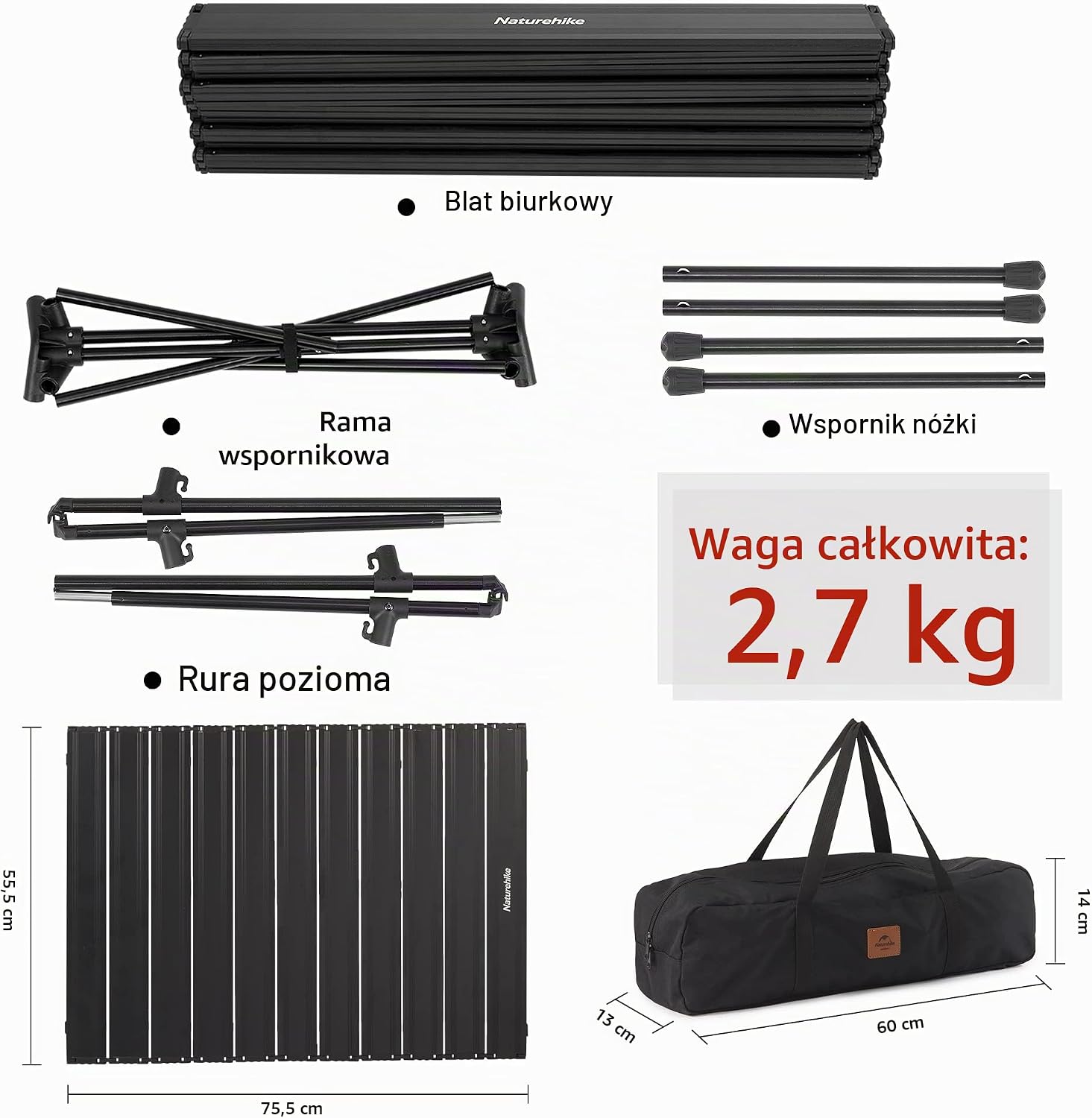 Detalle 1 de Naturehike CNH22JU037 – składany stół kempingowy z regulacją wysokości