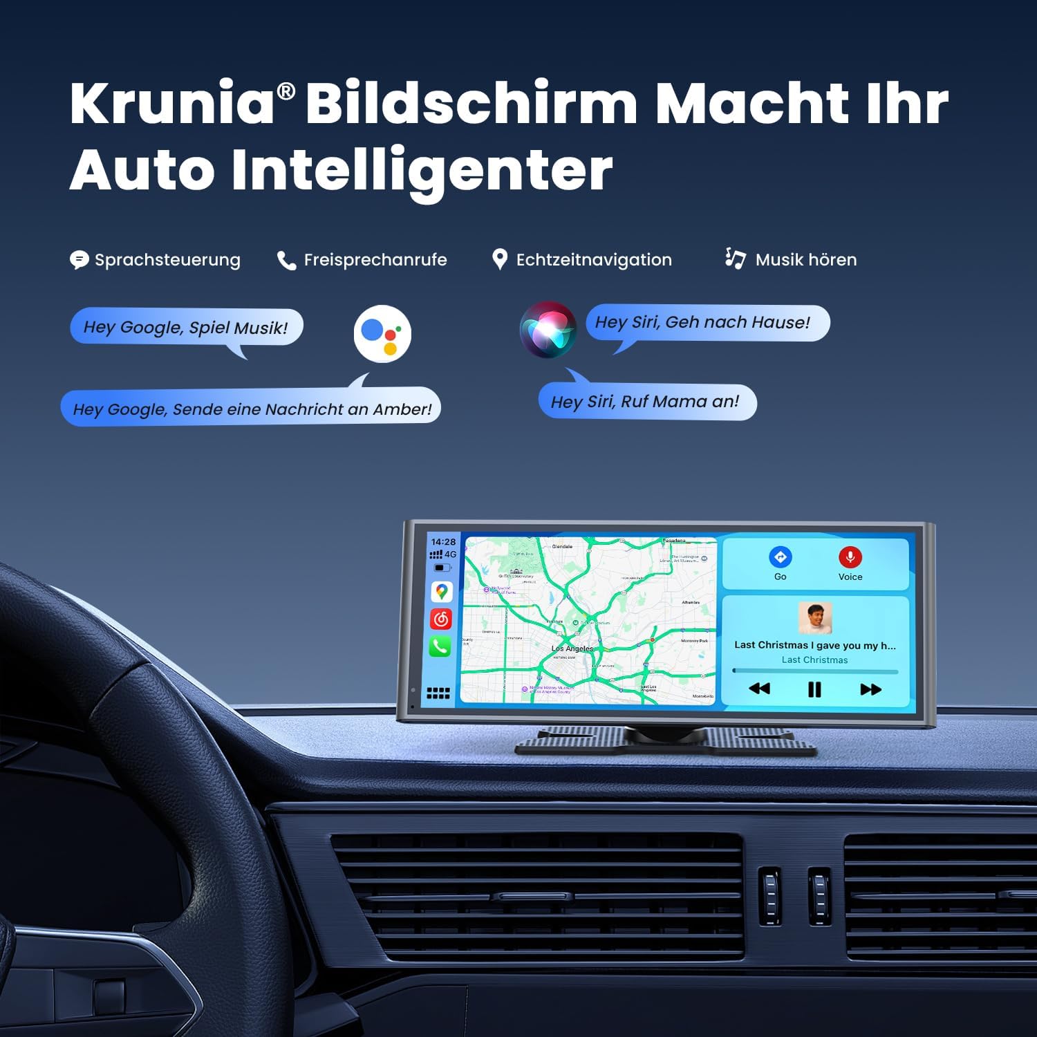 Detalle de Krnua 9,26" CarPlay Display – Drahtloses CarPlay/Android Auto, OTA-Updates, Rückfahrkamera & Navigation