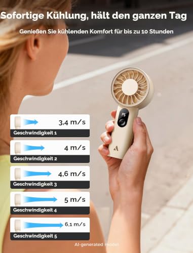 Detalle de Aecooly Mighty Handventilator – kompakt, USB-aufladbar und mit Digitaldisplay