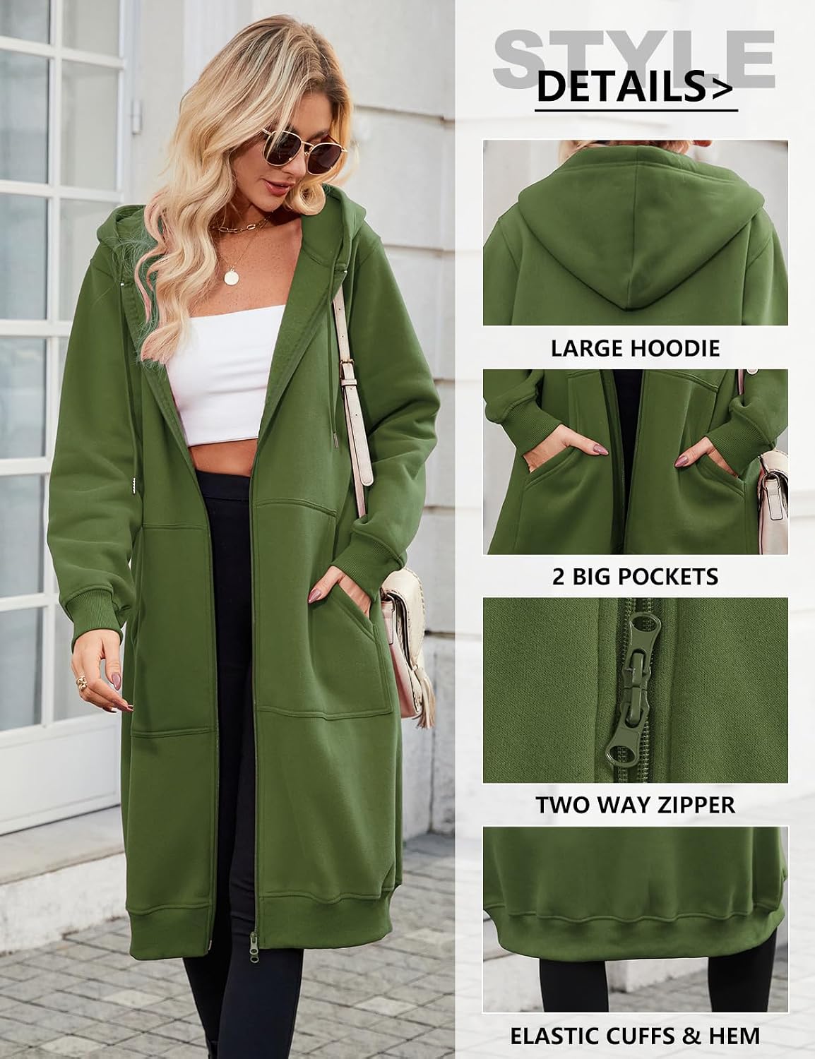 Detalle 2 de Tuopuda Damen Lange Kapuzenpullover Hoodie