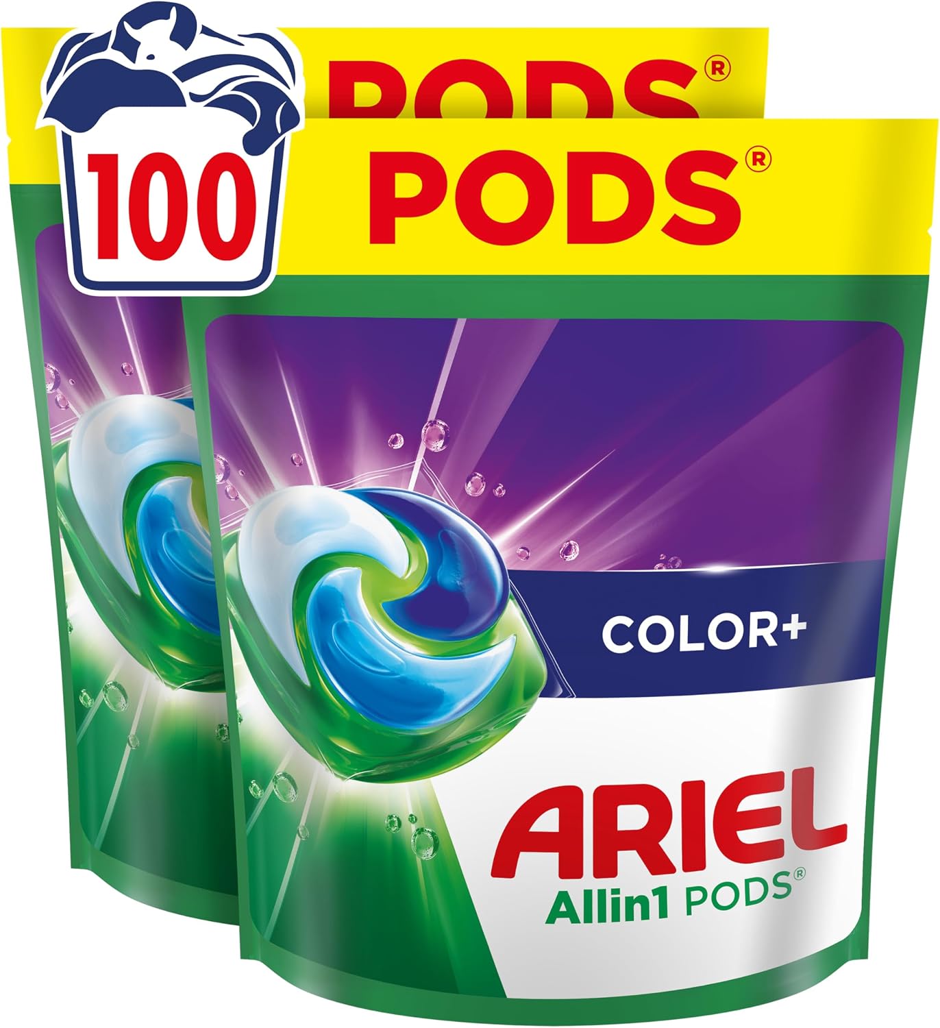 Detalle de Ariel Pods Color+ Waschmittel, 100 Wäschen – Fleck-Weg-Power ab der ersten Wäsche