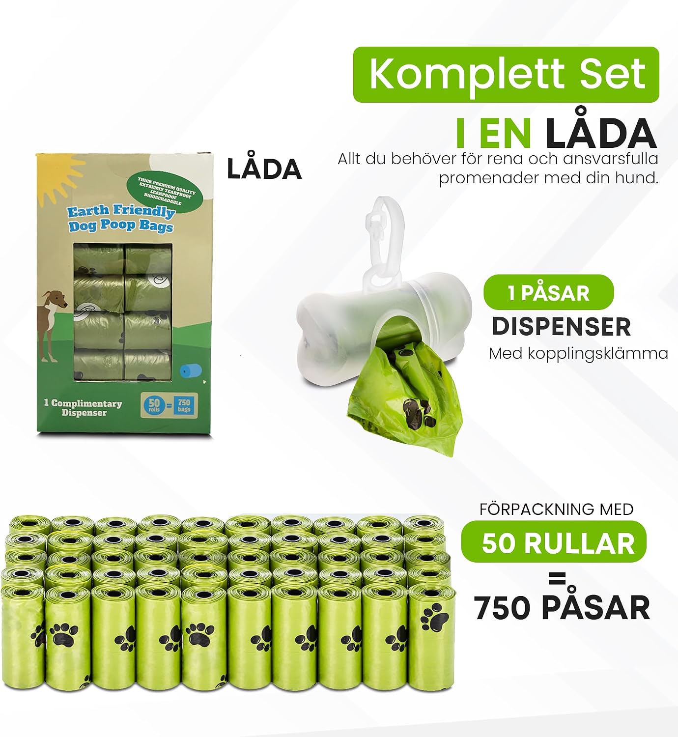 Detalle de all Pets United® biologiskt nedbrytbara hundpåsar, 750-pack med dispenser, 22 × 31 cm