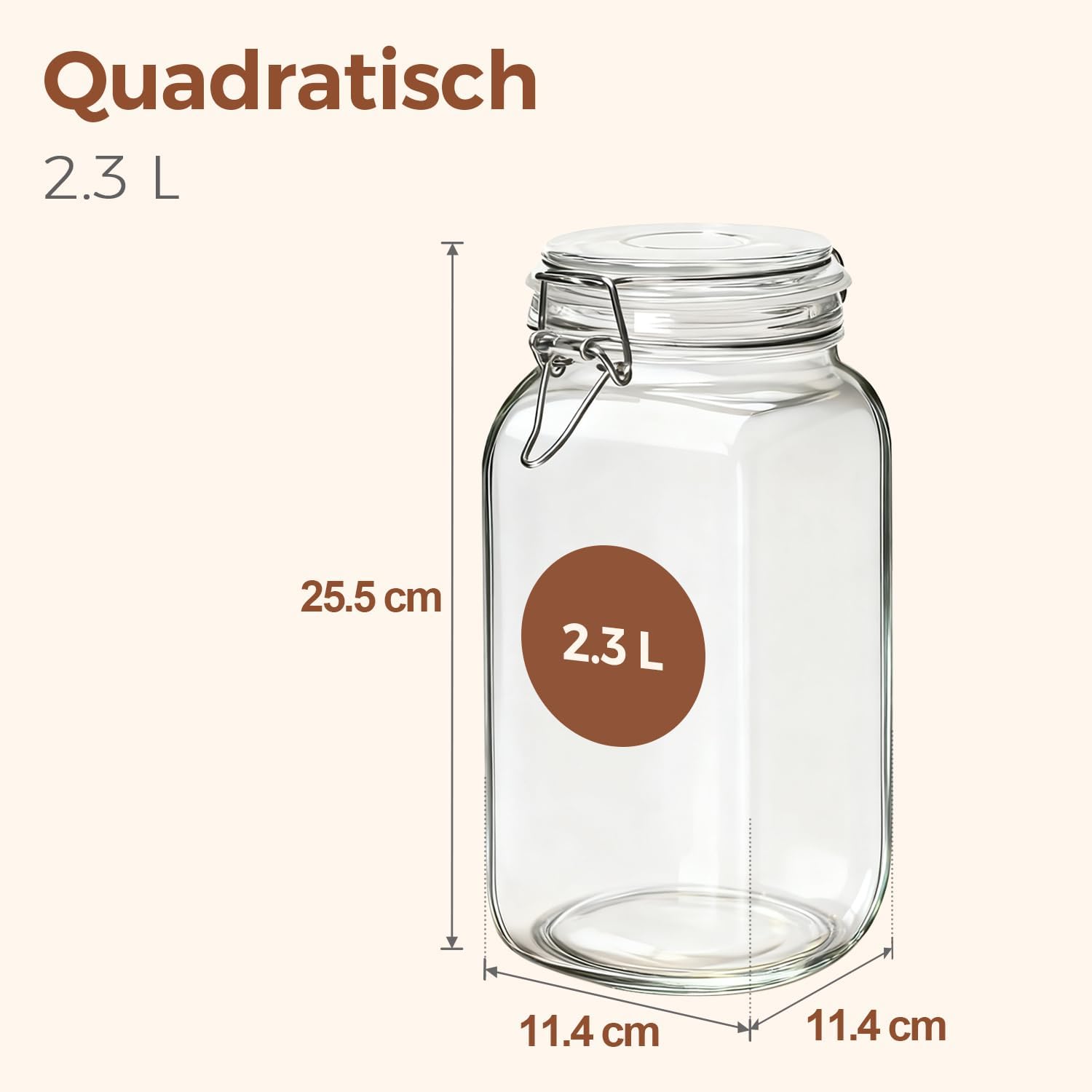 Detalle de ComSaf 2,3L Bügelglas-Set Eckig mit Drahtverschluss – 3er-Set, luftdicht, vielseitig einsetzbar