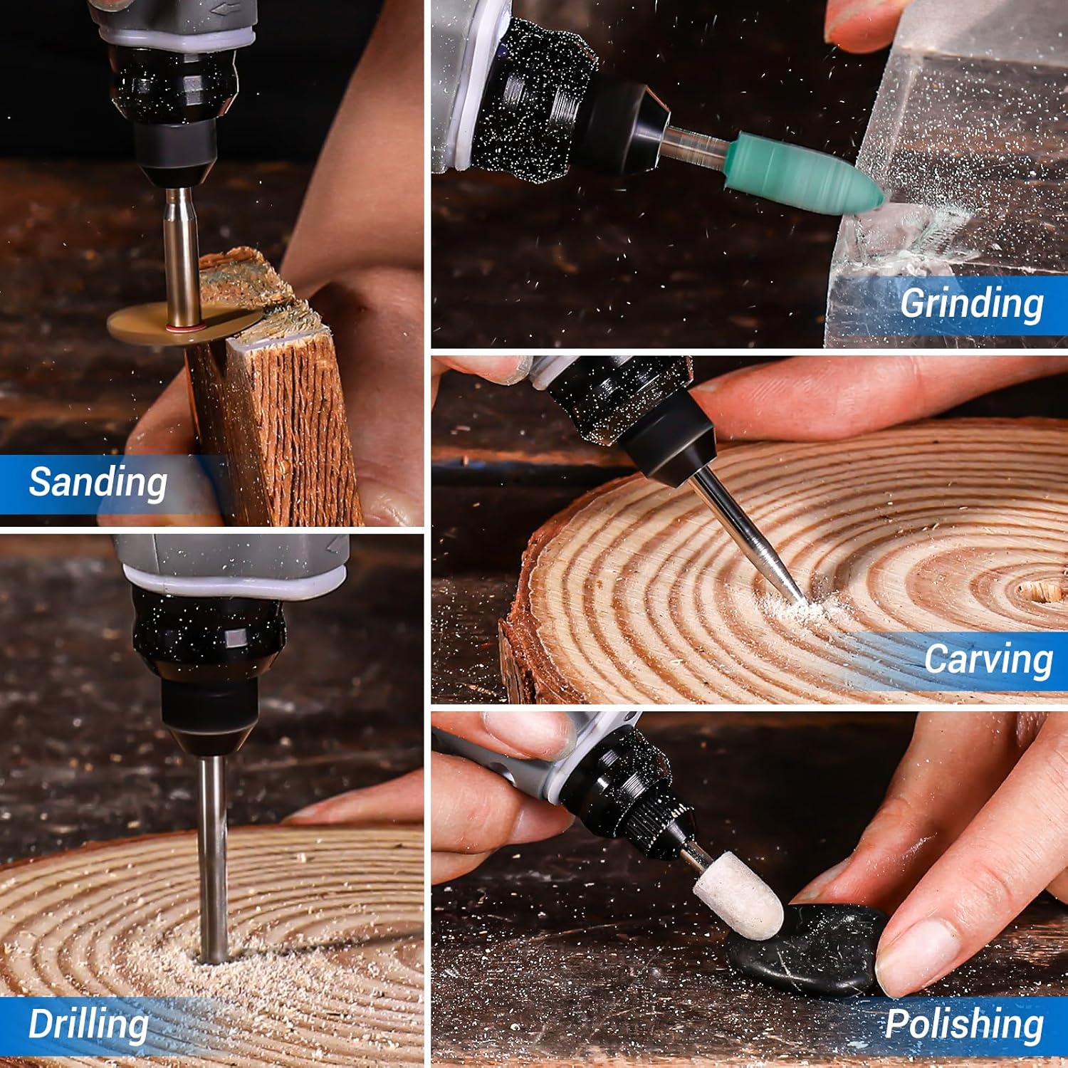 Detalle de DEKOPRO 3.6V Mini Cordless Rotary Tool with Variable Speed Display (Type-C) + 70 Accessories