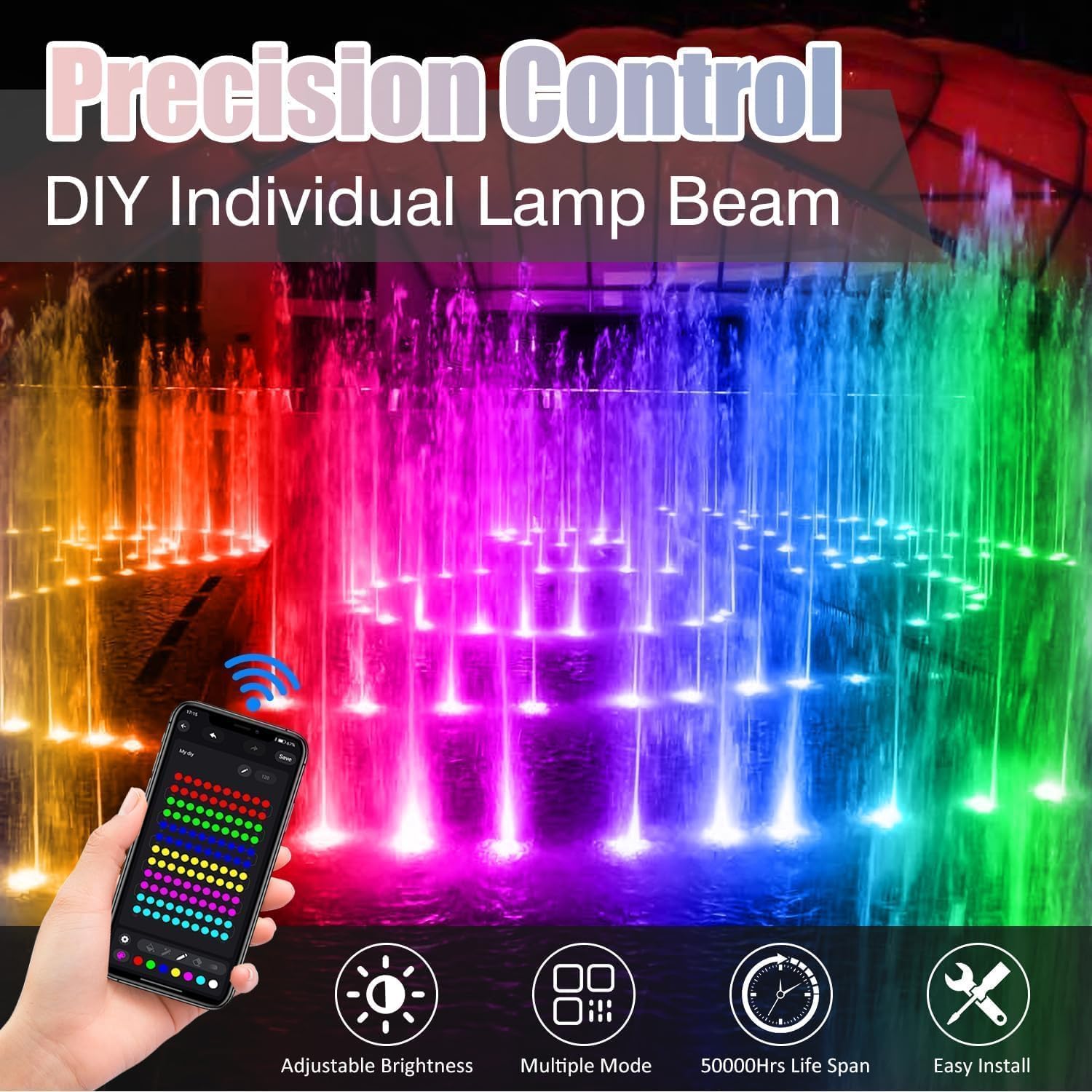Detalle de NATPOW LED Teichbeleuchtung RGB 5 in 1