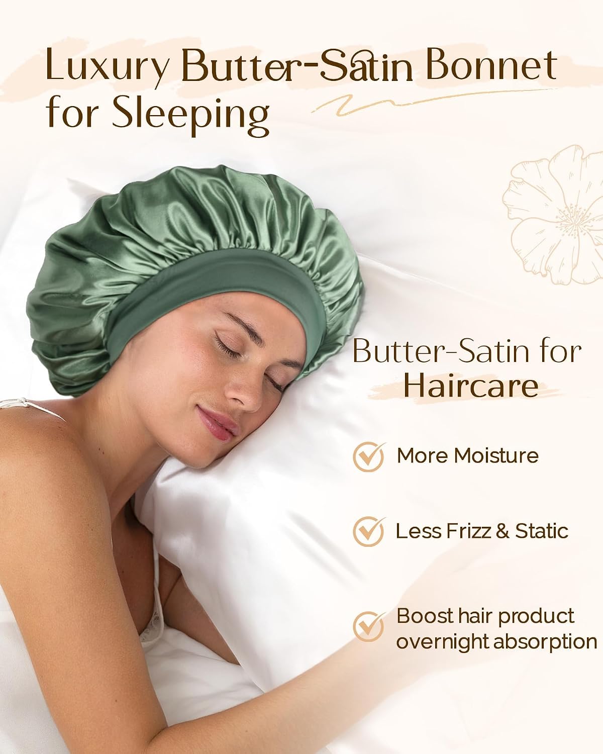 Detalle de YANIBEST Silk Bonnet for Sleeping Women: Double Layer Satin Sleep Cap with Elastic Band