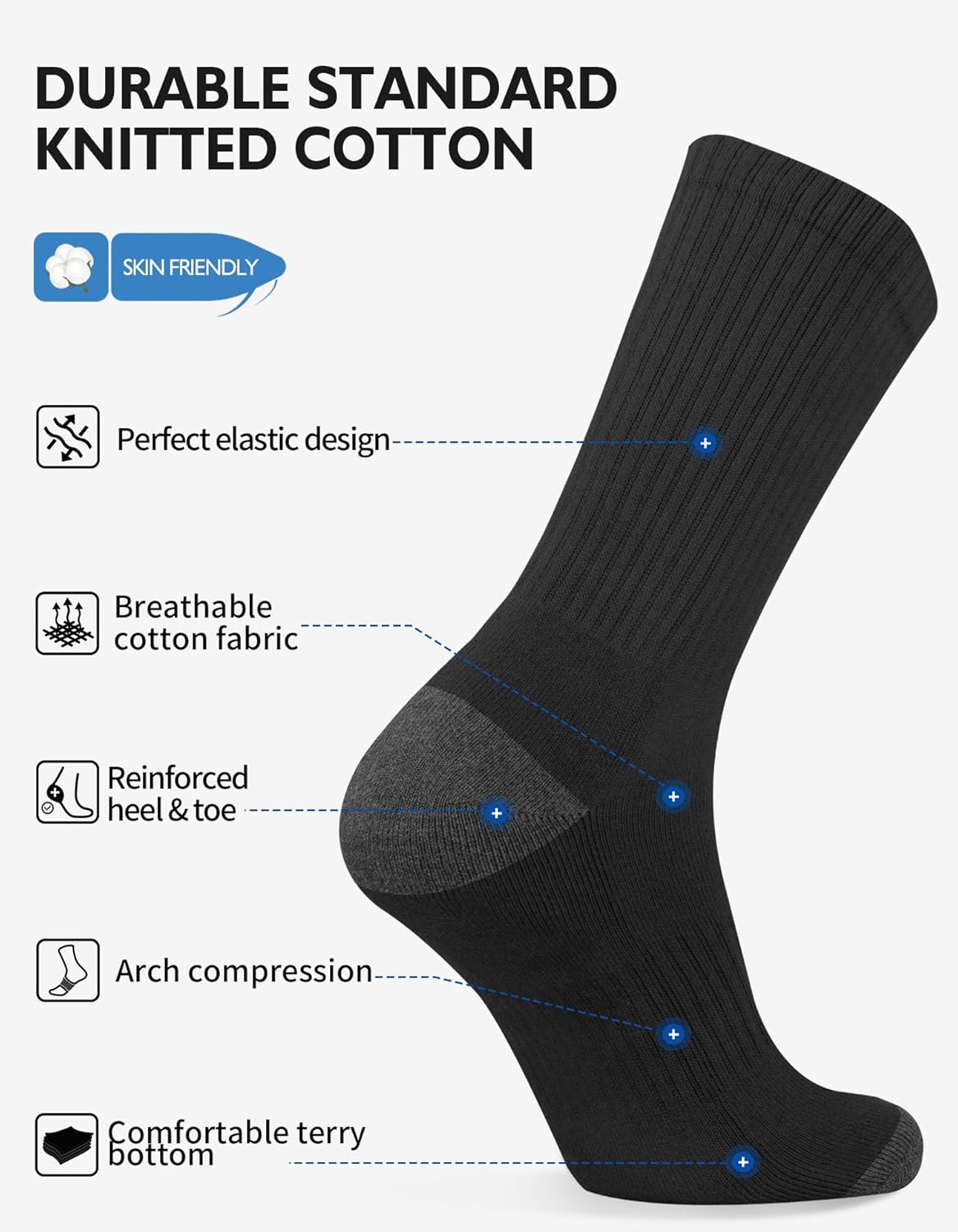 Thumbnail 3 de CloseMate - 6 Paires Chaussettes de Sport pour Homme, coton respirant, renforcées (39-42 / 43-46) – Blanc, Noir, Gris