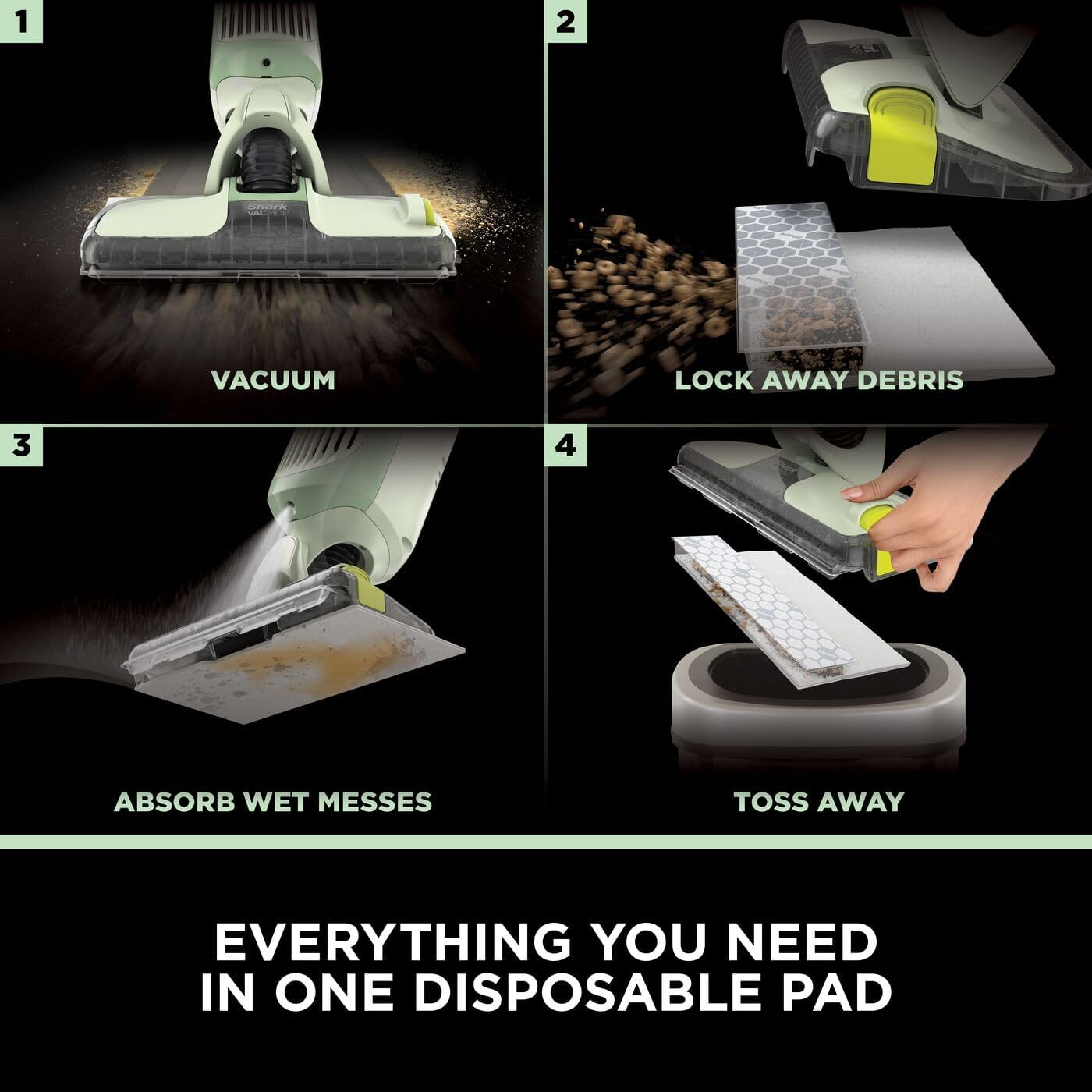 Detalle de Shark VacMop 2-in-1 Cordless Hard Floor Vacuum Spray Mop (VM200UKGN) with 6 Disposable Pad Refills