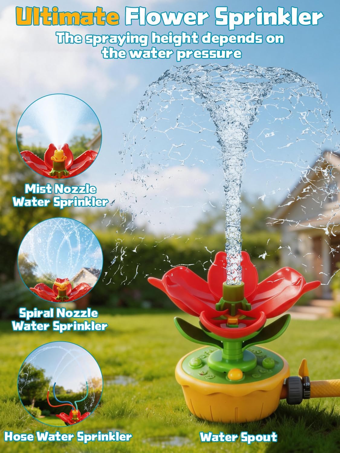 Detalle de Giochi da Giardino per Bambini Fiore Spruzzini: Irrigatore a 3 Modalità e Tubi Flessibili