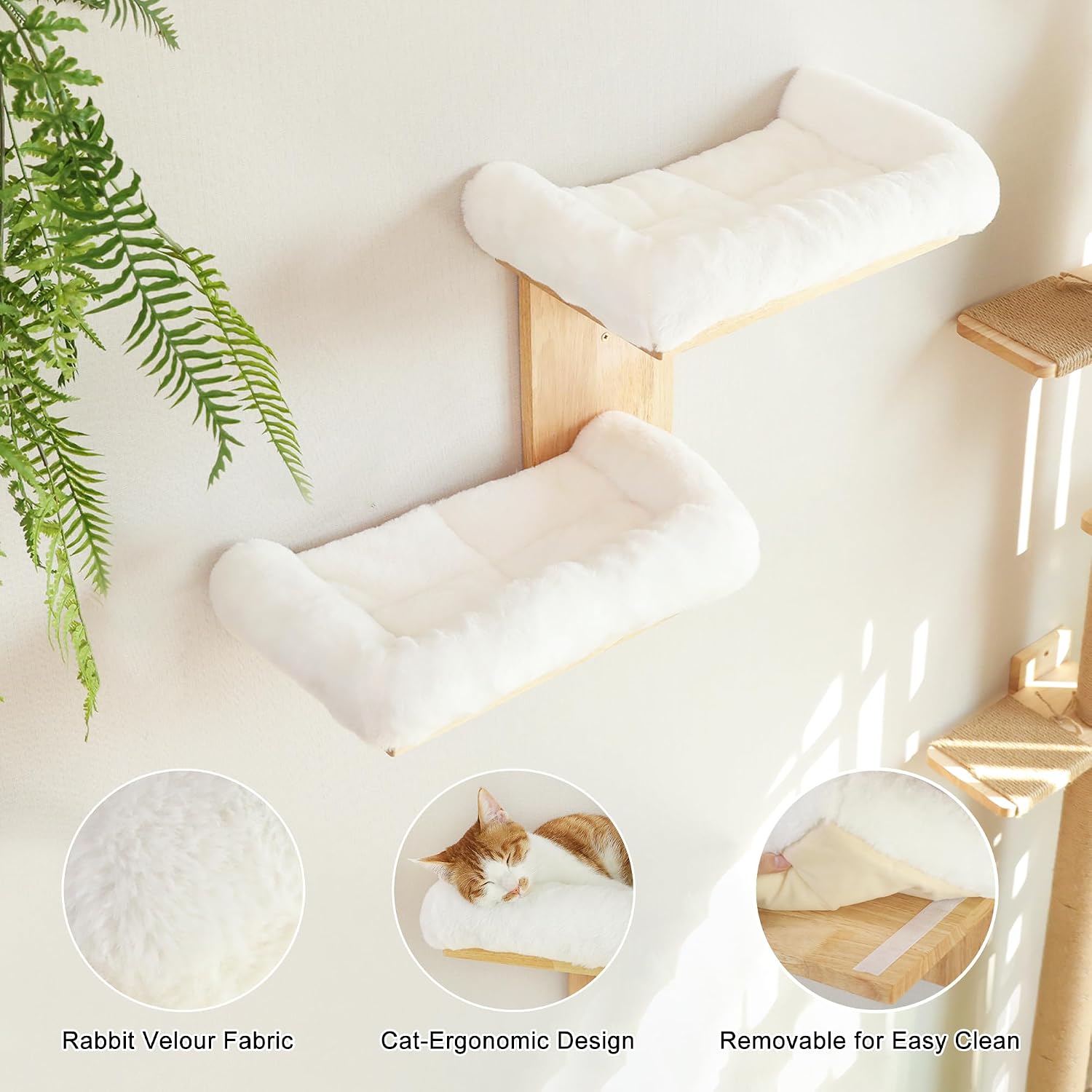 Detalle 2 de FUKUMARU Cat Wall Shelves with 2 Platforms – Tree-Shape Wall-Mounted Cat Perch