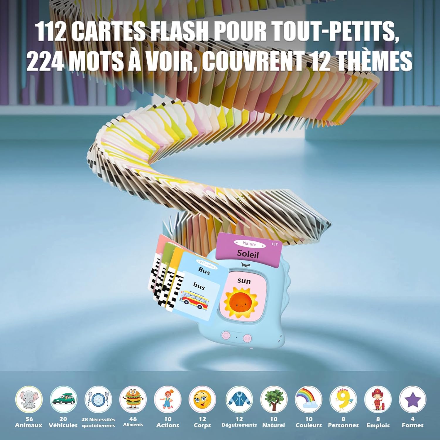 Thumbnail 4 de Cartes Flash Parlantes Montessori pour Enfants 2+ Ans – 112 Cartes, 224 Mots, Français/Anglais/Bilingue (Bleu)