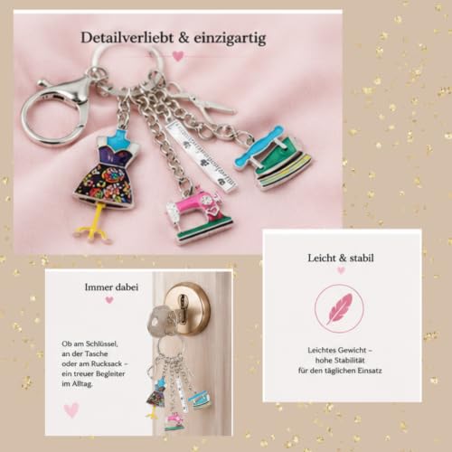 Detalle de ONDEGO Mode Schlüsselanhänger bunt Emaille – Schneiderin Motive, handwerkliches Flair
