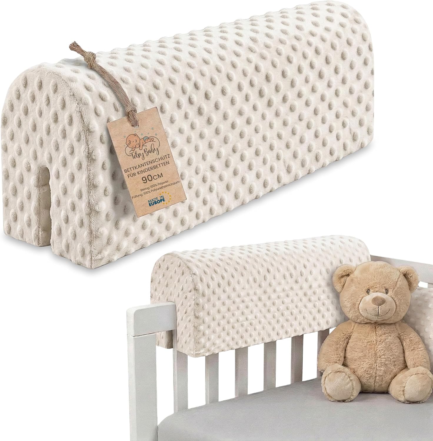 Bettkantenschutz 90 cm für Kinderbetten mit Minky Bezug – sicher, flexibel und pflegeleicht