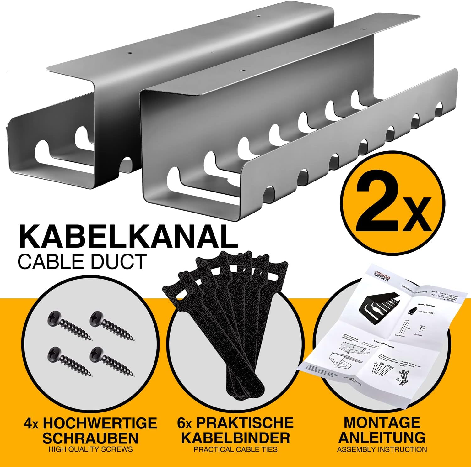 Detalle 2 de GOODS+GADGETS® Under Desk Cable Management Trays, Set of 2, Grey Steel