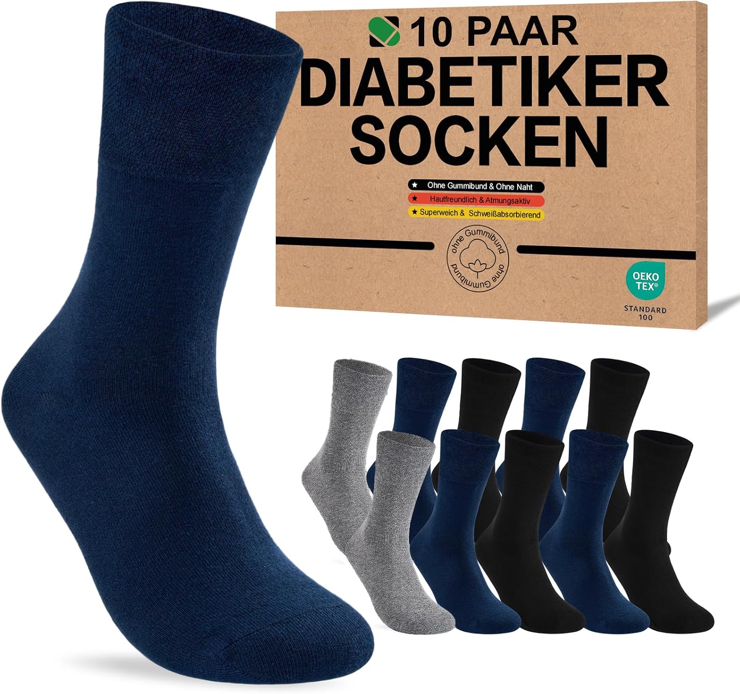 Detalle de SukModen diabetessokken, 10 paar, zonder elastiek en met naadloze teen