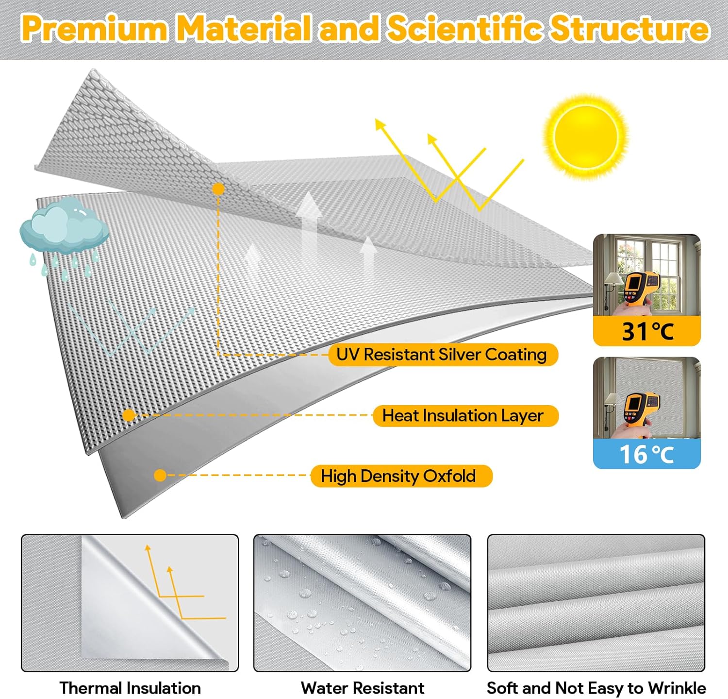 Thumbnail 5 de Rideau occultant thermique Vexyra sans perçage 200x148 cm (tissu 100% blackout, découpable) pour fenêtres de toit et Velux
