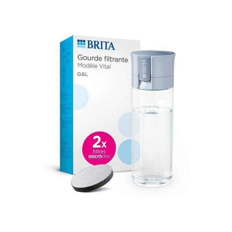 Detalle de Brita Fill&Go 0,6 L Azul Pastel con 2 Microdiscs: botella filtrante para hidratar con sabor natural