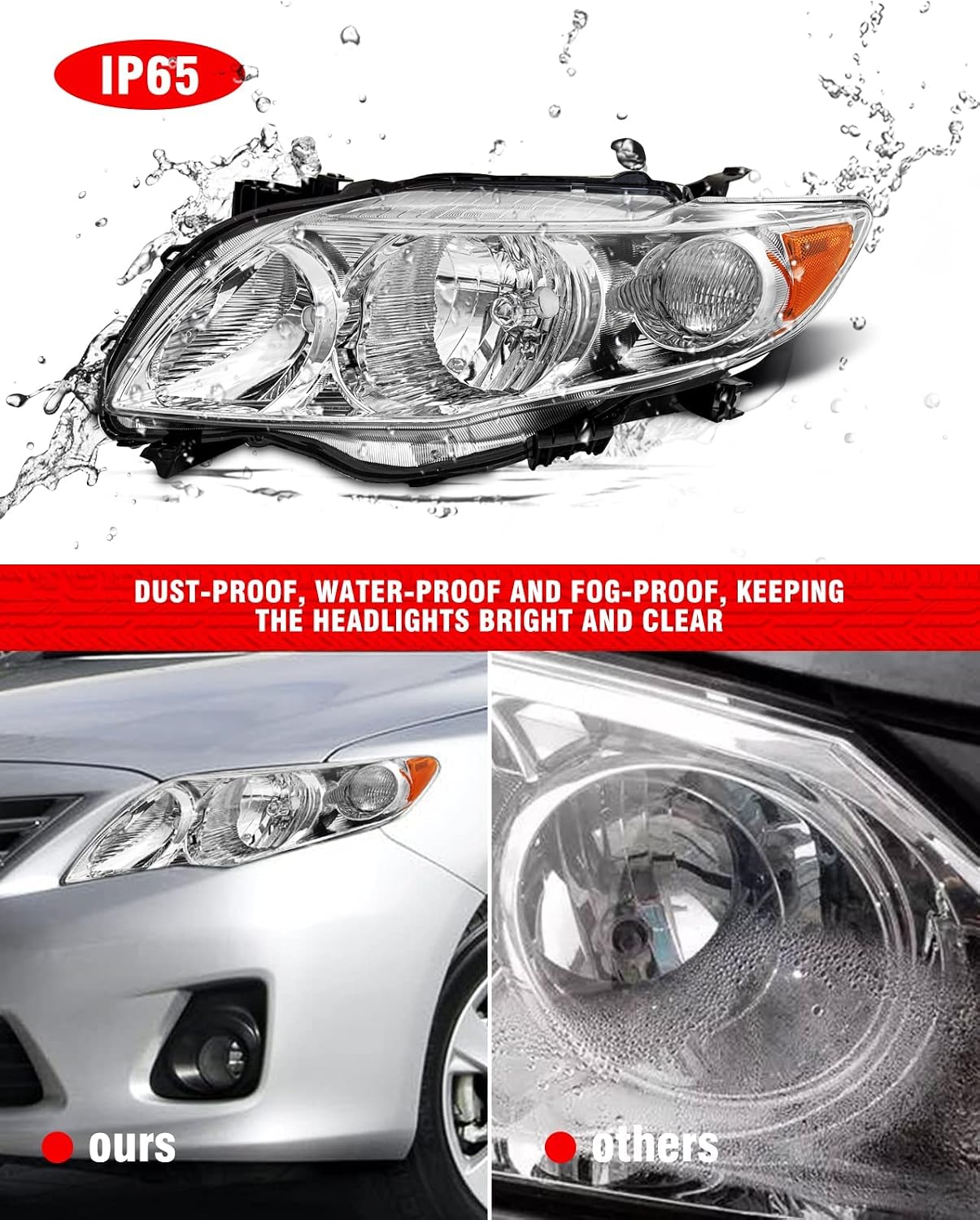 Thumbnail 6 de ADCARLIGHTS Headlight Assembly Pair for 2009-2010 Toyota Corolla (Clear Lens, Chrome Housing, Amber Reflector) W/O Bulbs