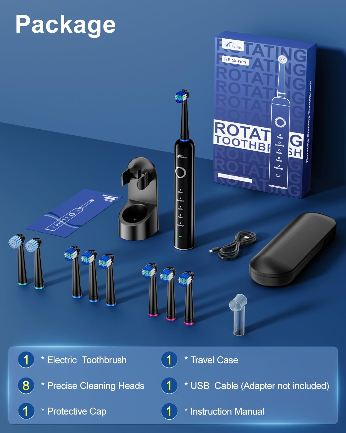 Thumbnail 6 de Rtauys Rotating Electric Toothbrush 8 Heads 🪥