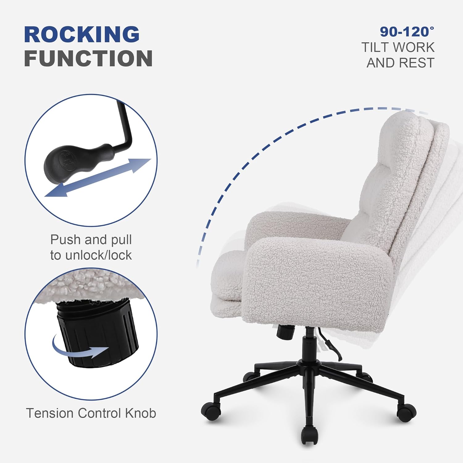 Detalle 2 de Youhauchair Desk Chair Cream faux cashmere, adjustable